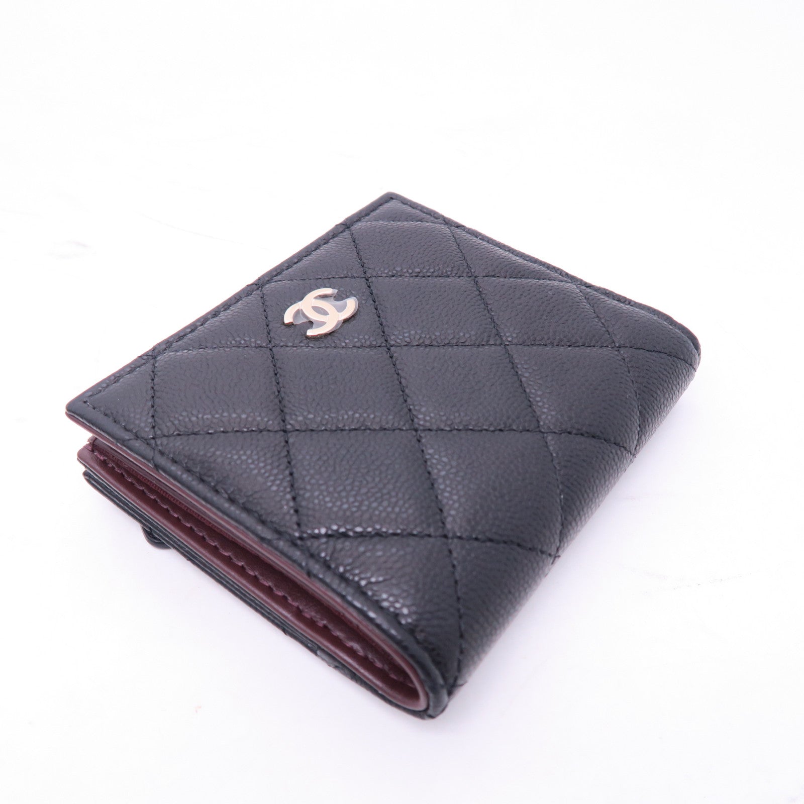 CHANEL 菱格Caviar皮革Wallet銀扣錢包黑色