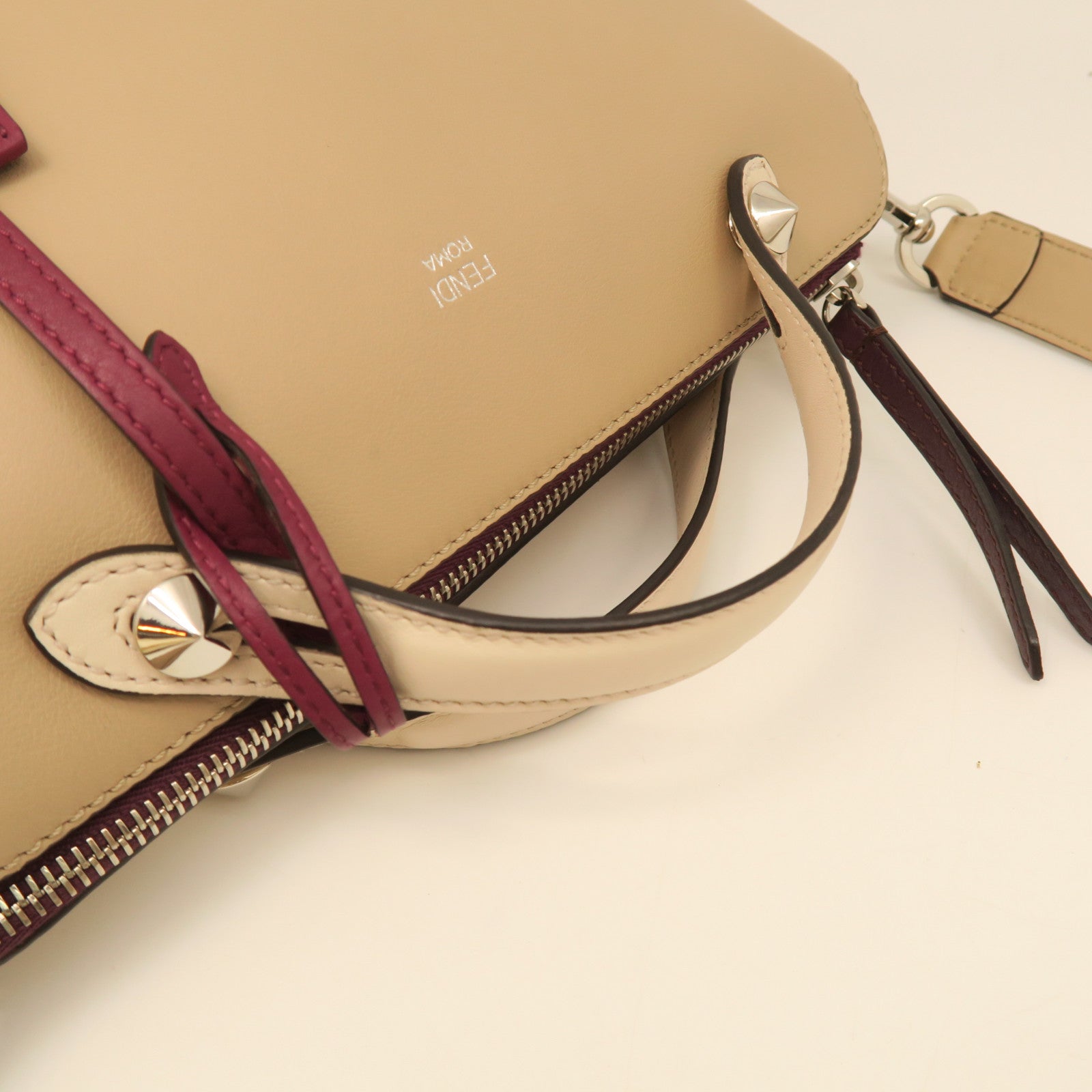FENDI Cowhide Leather By The Way Medium Shoulder Bag Silver Buckle Beige