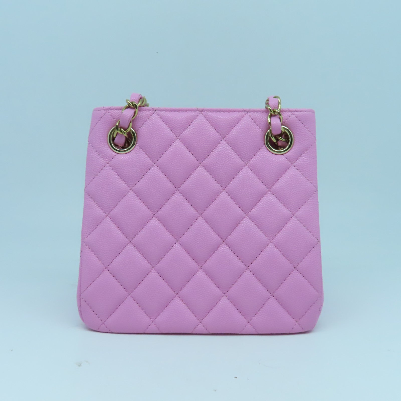 CHANEL 菱格牛皮皮革Chain Shoulder金扣鏈帶肩背袋粉紅色