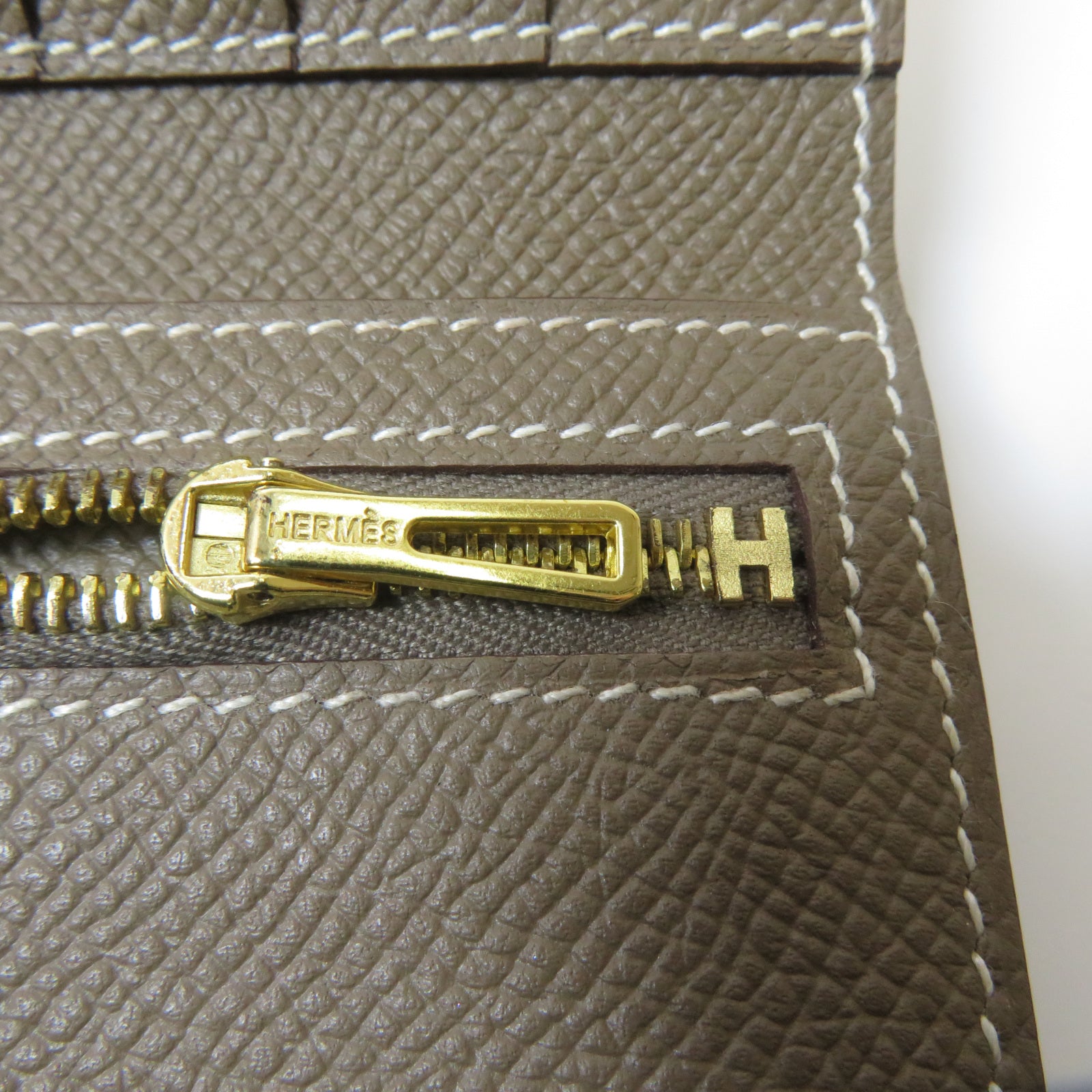 HERMES Epsom皮革Wallet金扣錢包Etoupe大象灰色