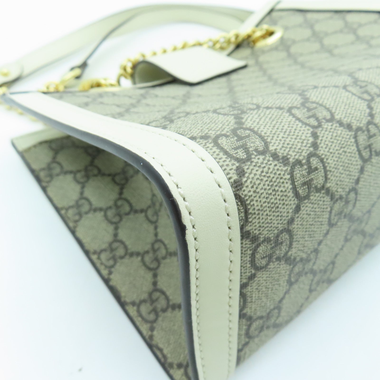 GUCCI Coated Canvas Padlock GG Small Gold Buckle Chain Shoulder Bag White/Brown