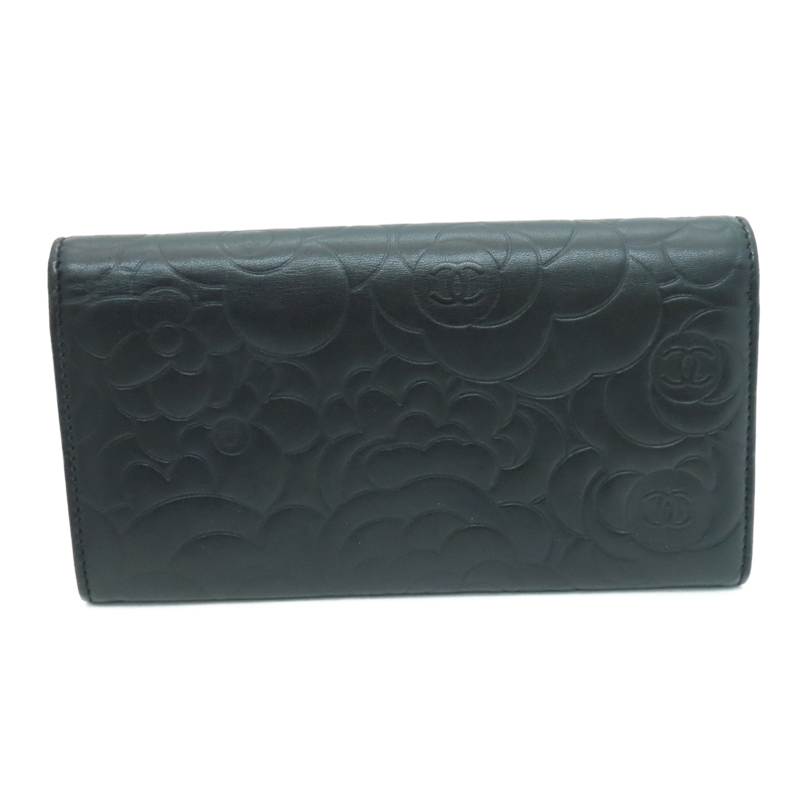 CHANEL 羊皮皮革Long Wallet银扣长钱包黑色