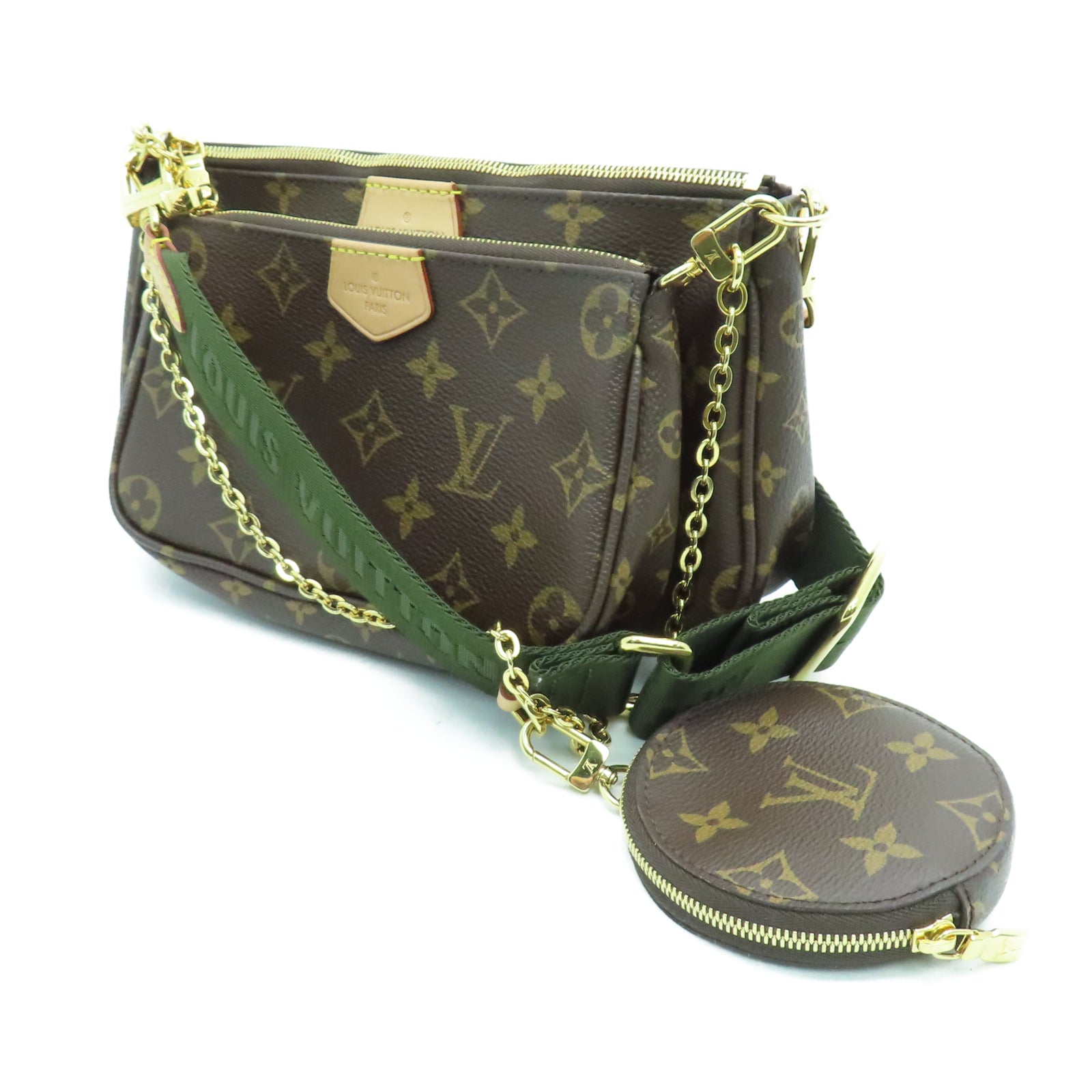 LOUIS VUITTON Monogram Multi Pochette Accessoires金扣肩背袋棕色