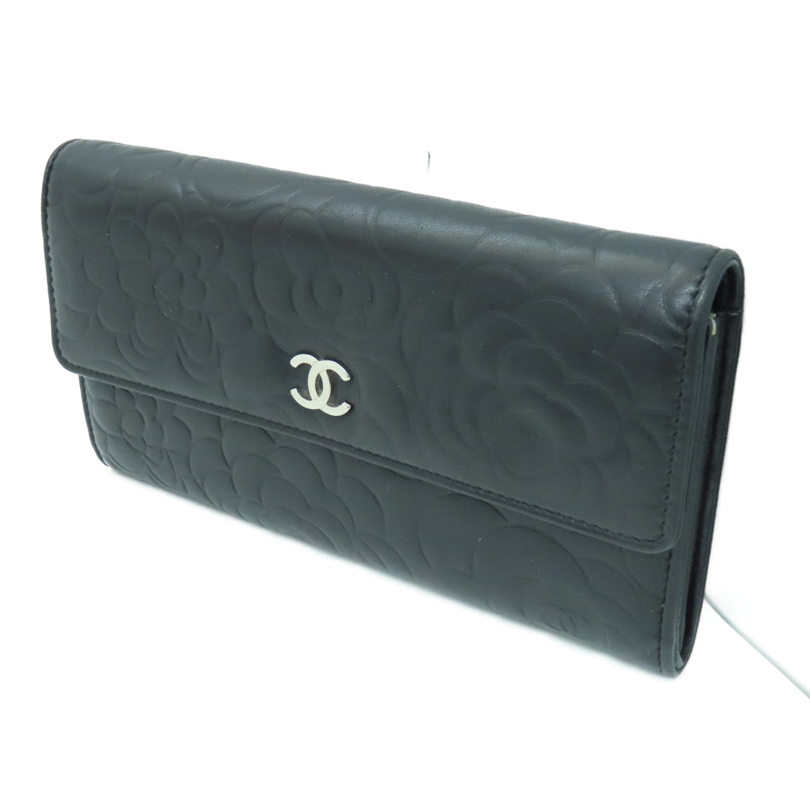 CHANEL 羊皮皮革Long Wallet银扣长钱包黑色