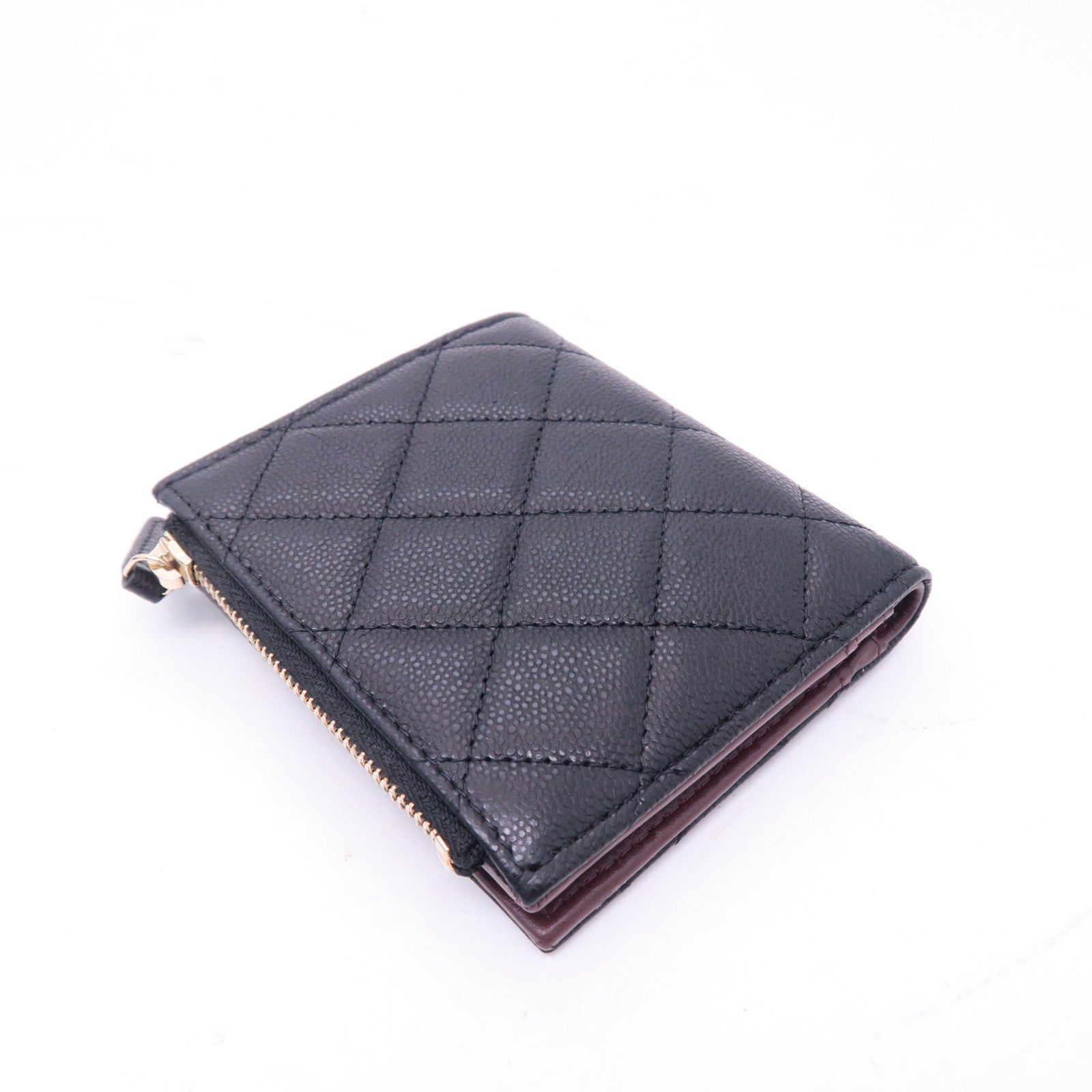 CHANEL 菱格Caviar皮革Wallet銀扣錢包黑色