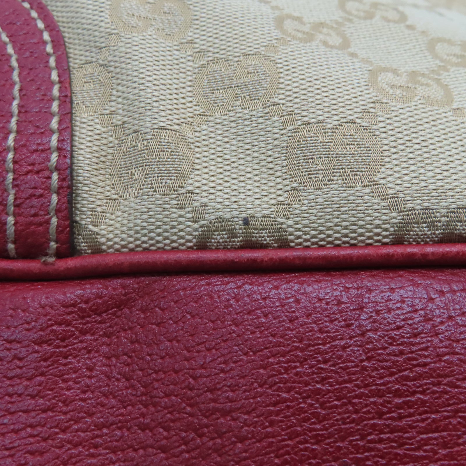 GUCCI 帆布Tote Bag金扣手挽袋紅色/啡色