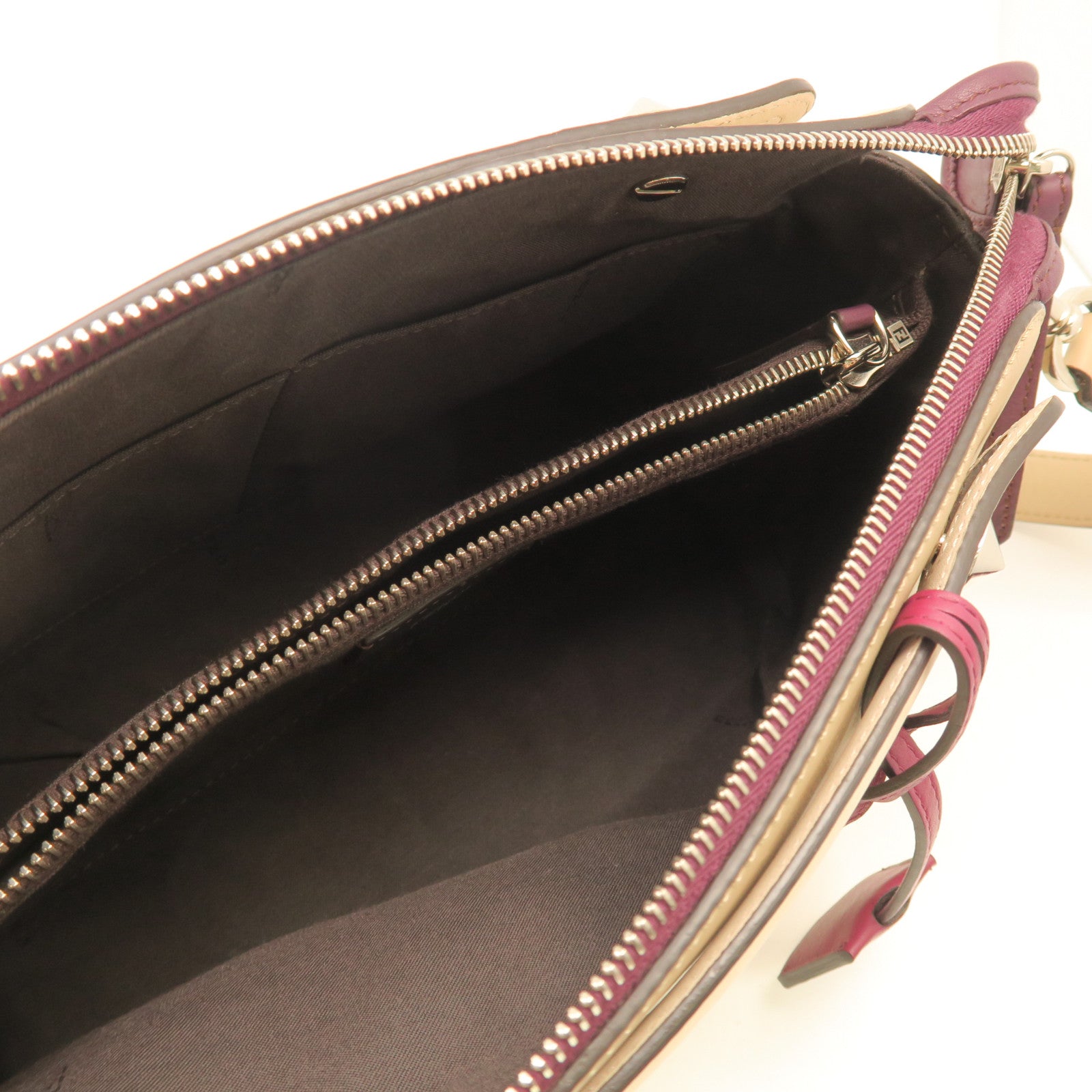 FENDI Cowhide Leather By The Way Medium Shoulder Bag Silver Buckle Beige
