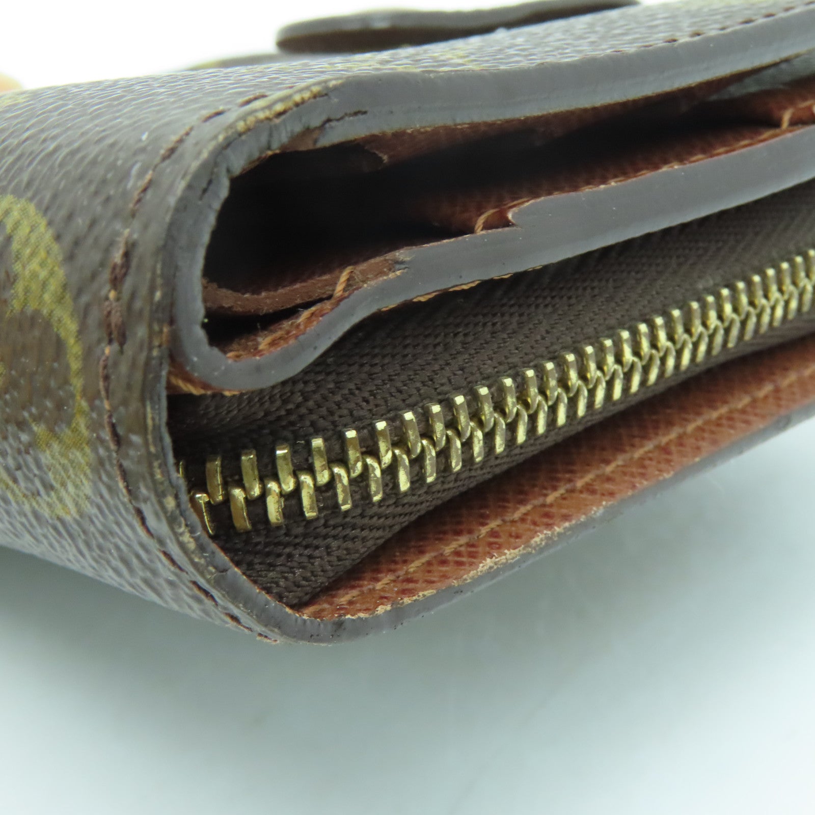 LOUIS VUITTON Monogram Compact Zipper Wallet金扣钱包啡色