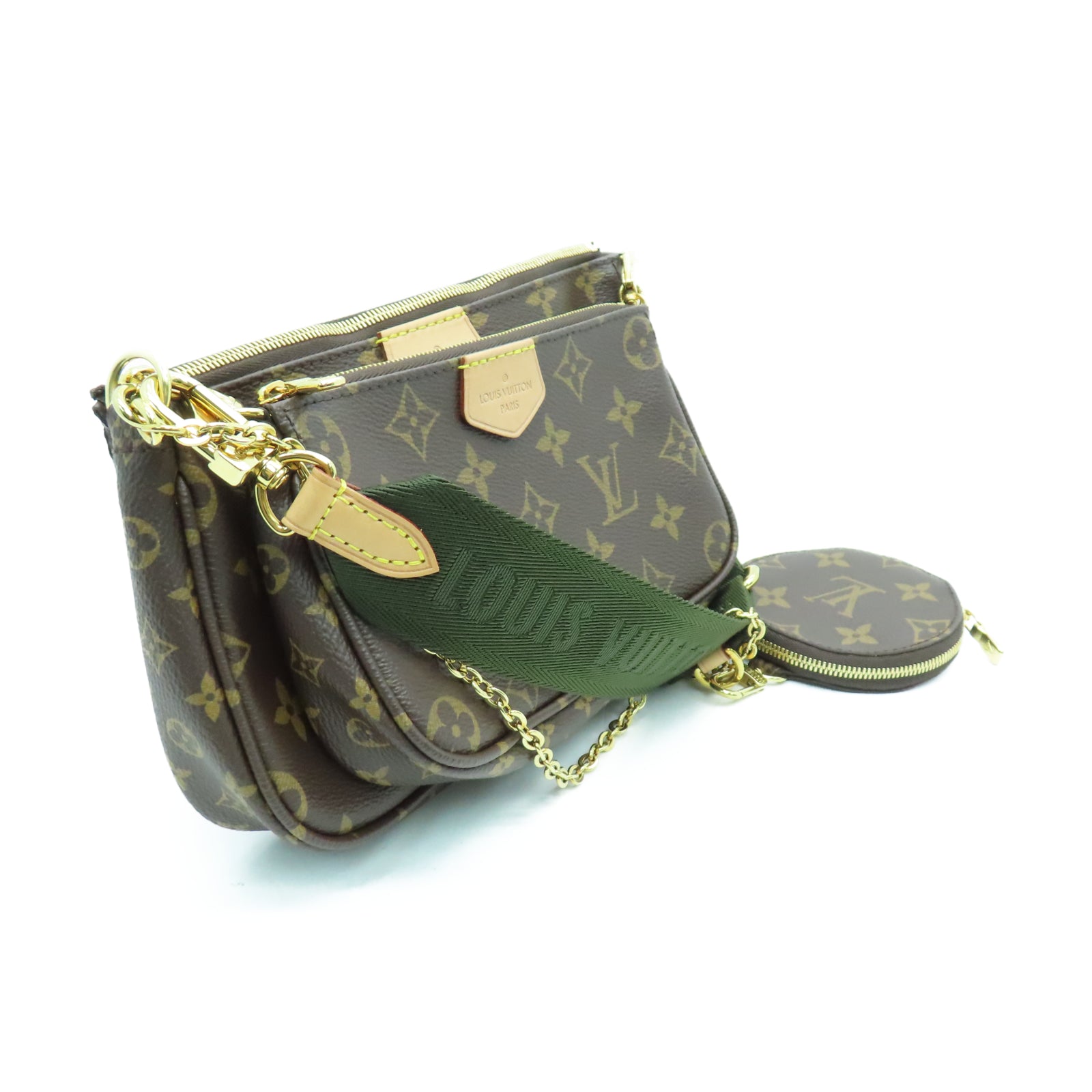 LOUIS VUITTON Monogram Multi Pochette Accessoires金扣肩背袋棕色