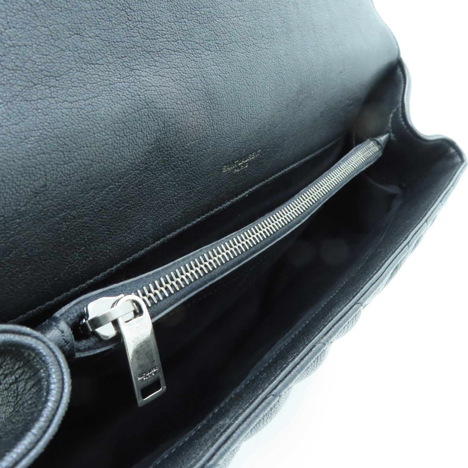 SAINT LAURENT Cowhide Leather 2way Shoulder Bag Silver Buckle Handle Shoulder Bag Black