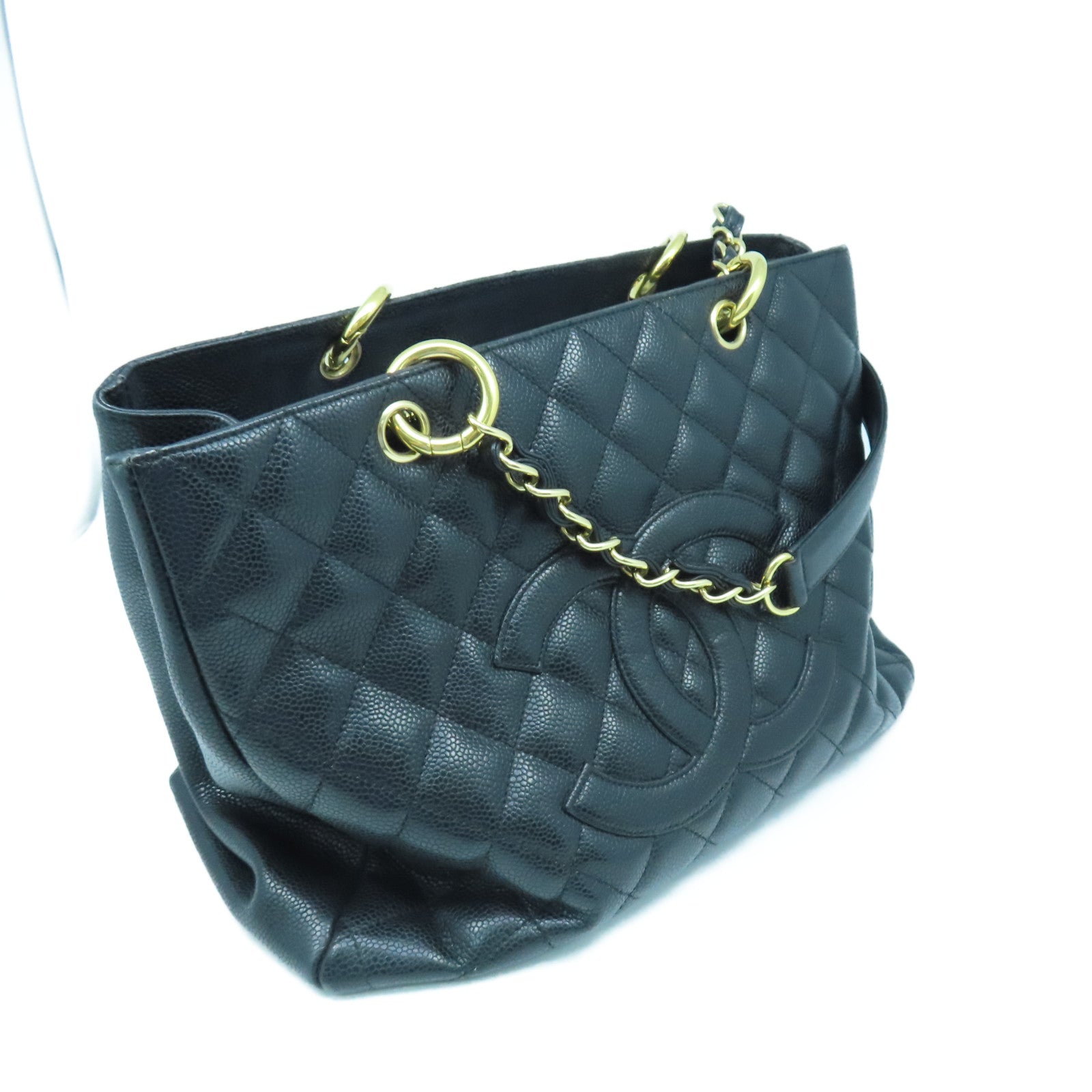 CHANEL Rhombus Caviar Leather GST Gold Buckle Chain Shoulder Bag Black
