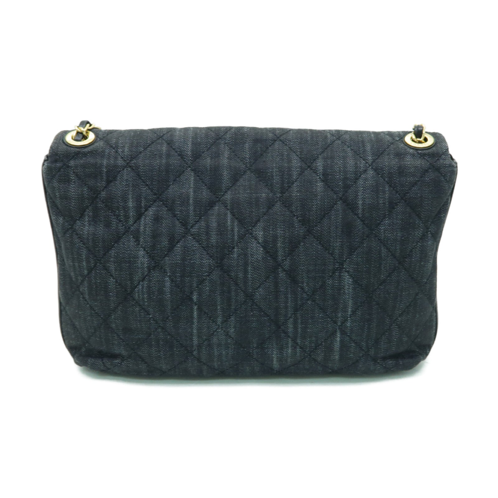 CHANEL 菱格帆布/牛皮皮革Chain Shoulder金扣鏈帶肩背袋黑色