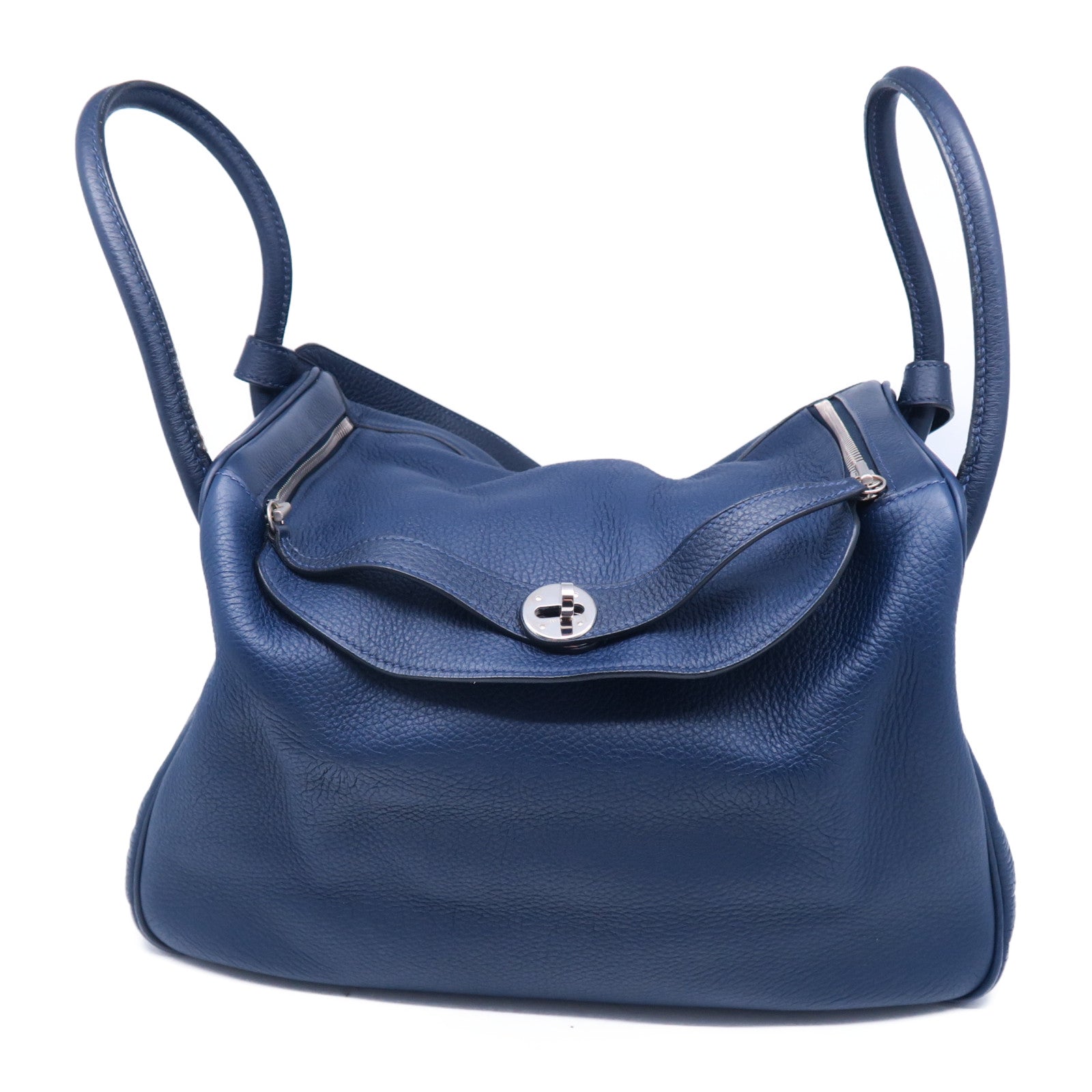 HERMES Taurillon Clemence皮革Lindy 34銀扣手挽肩背兩用袋藍色