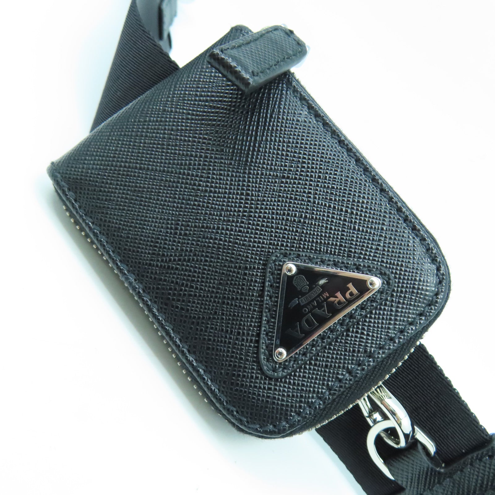 PRADA 牛皮皮革Shoulder Bag銀扣肩背袋黑色
