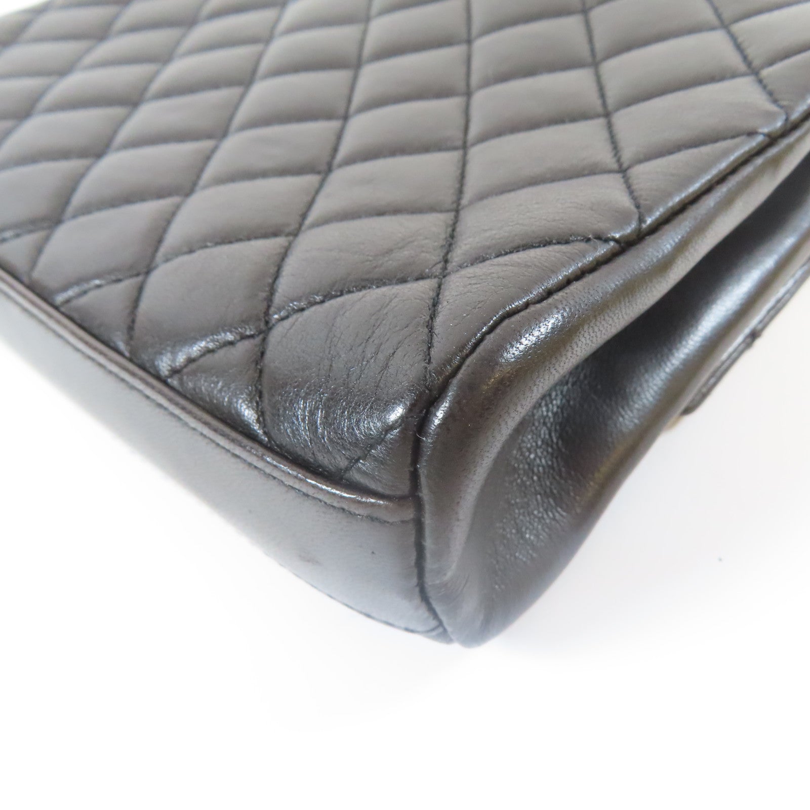 CHANEL 菱格羊皮皮革Handbag金扣手挽袋黑色
