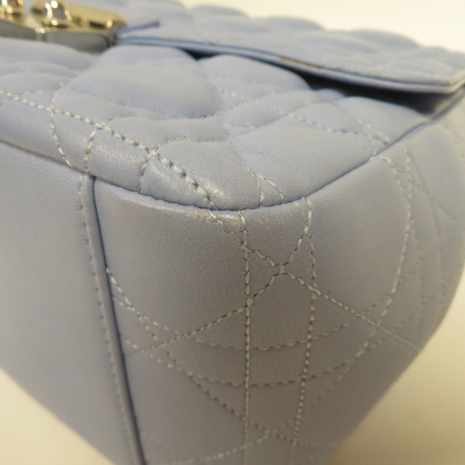 Dior 羊皮皮革Chain Shoulder銀扣鏈帶肩背袋淺藍色