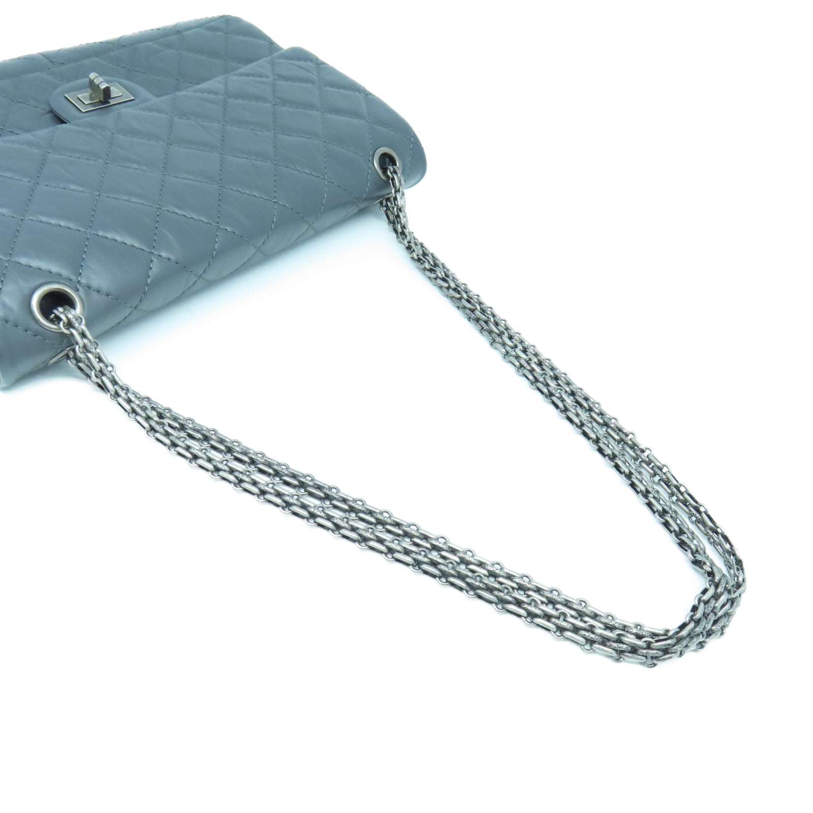CHANEL rhombic cowhide leather 2.55 Chain Shoulder silver buckle chain shoulder bag gray
