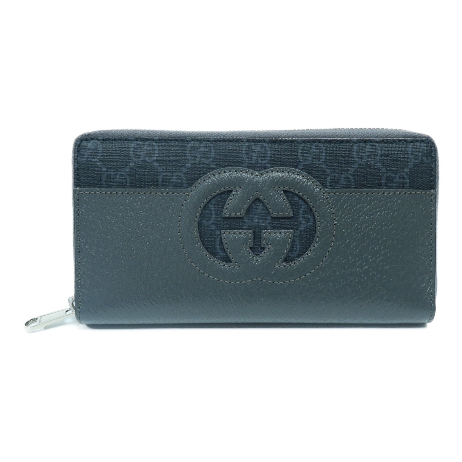 GUCCI 塗層帆布/皮革Long Wallet銀扣長錢包灰色