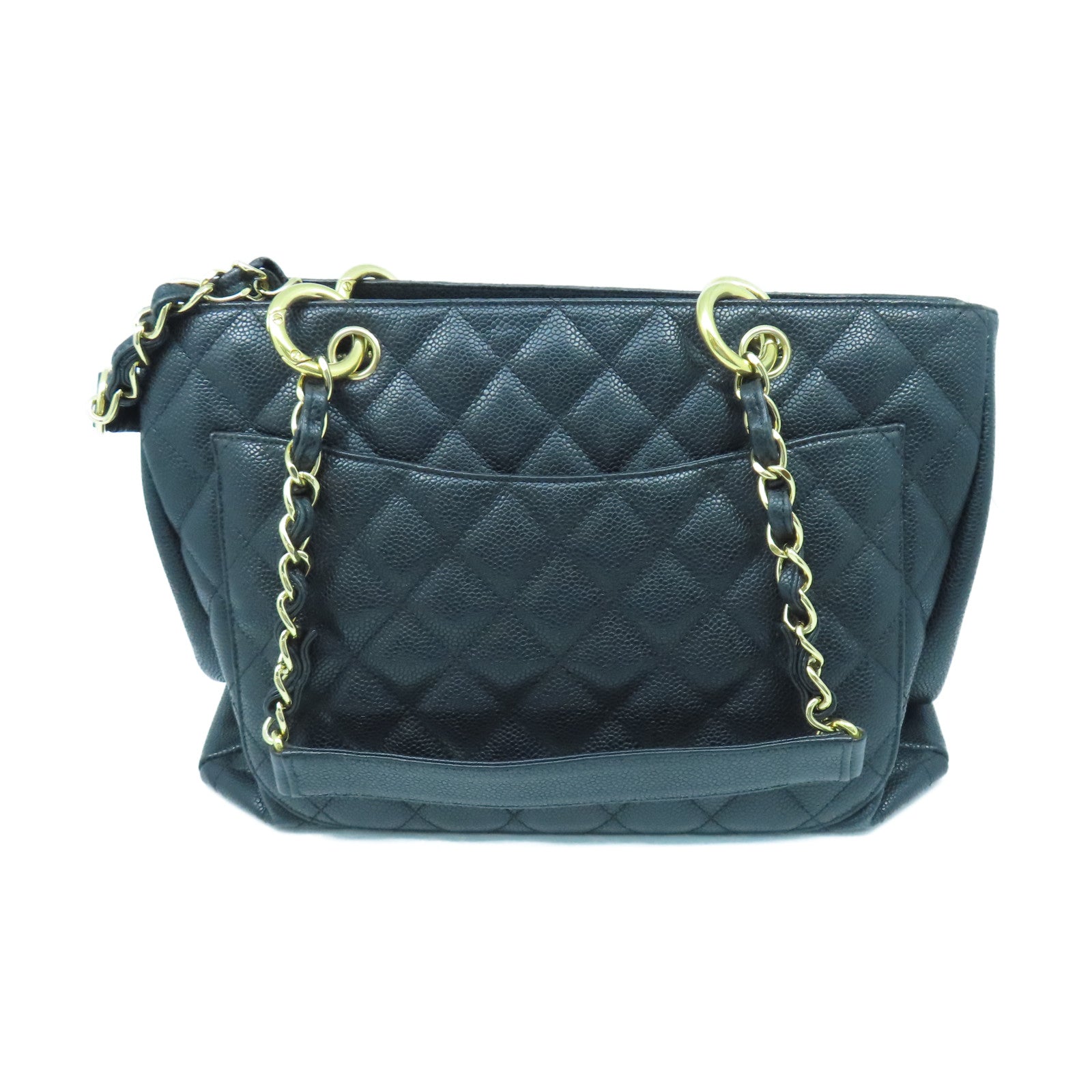 CHANEL Rhombus Caviar Leather GST Gold Buckle Chain Shoulder Bag Black