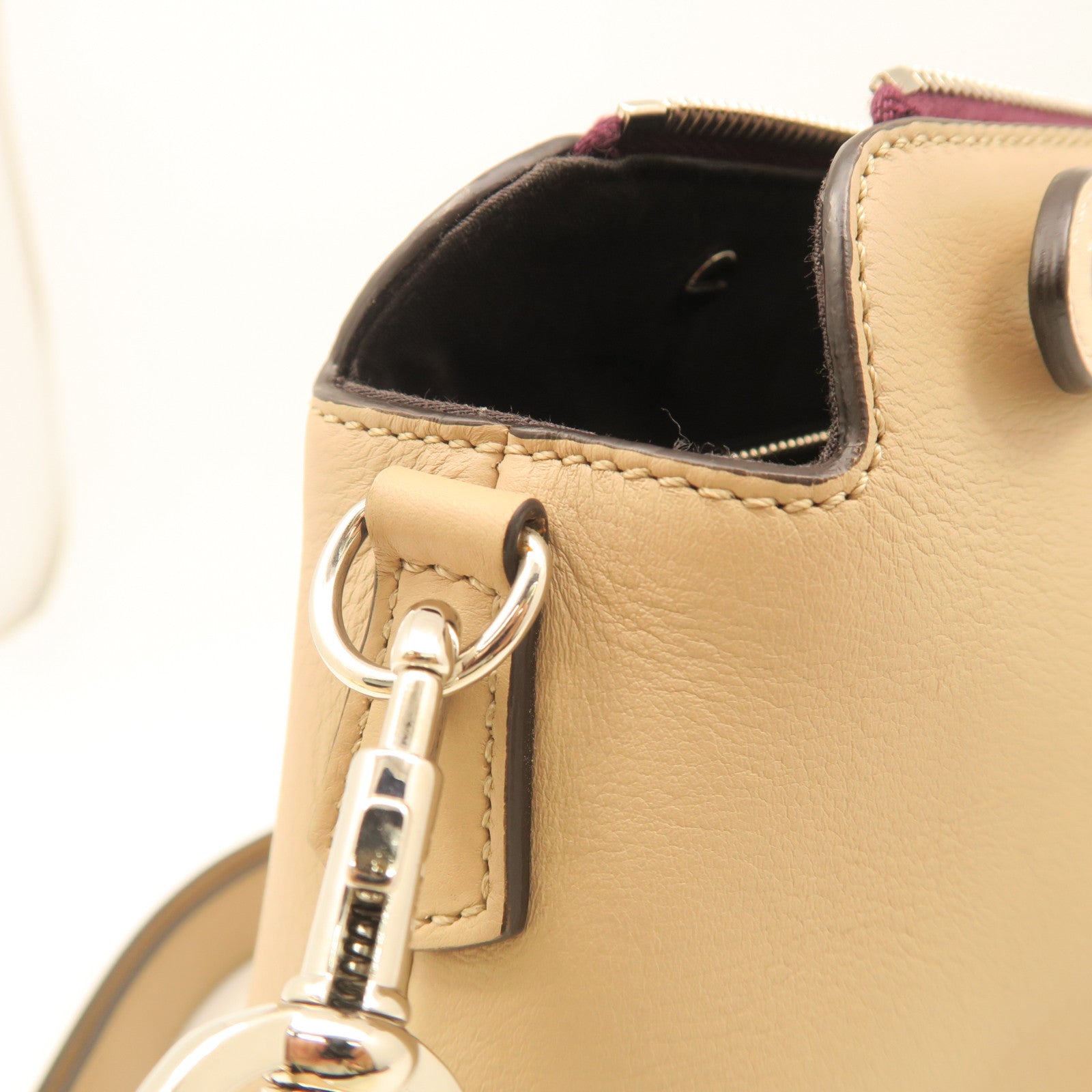 FENDI Cowhide Leather By The Way Medium Shoulder Bag Silver Buckle Beige