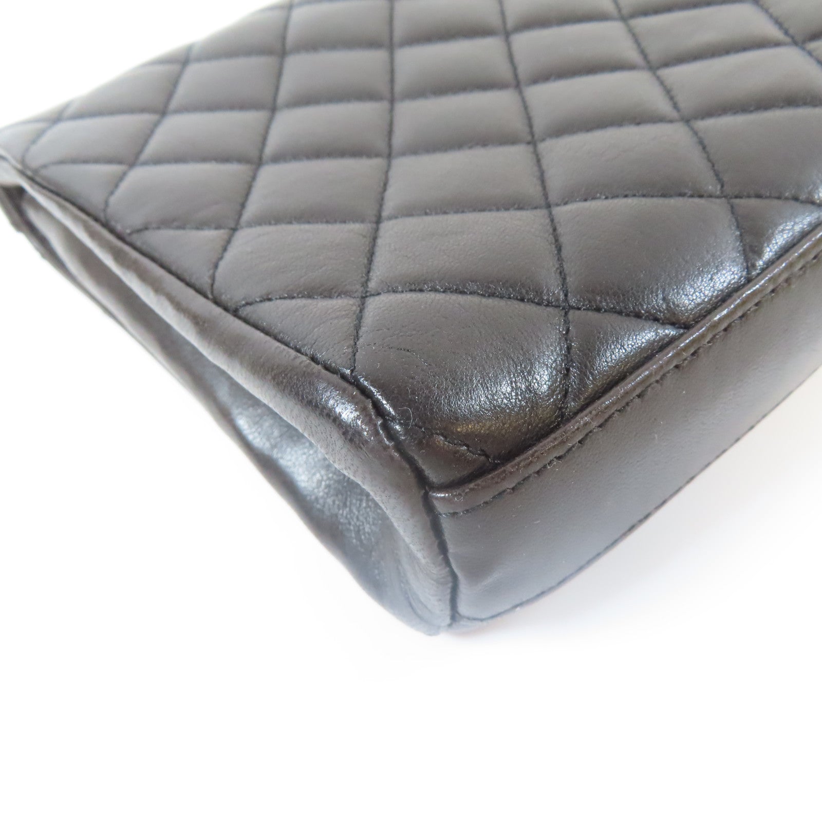 CHANEL 菱格羊皮皮革Handbag金扣手挽袋黑色
