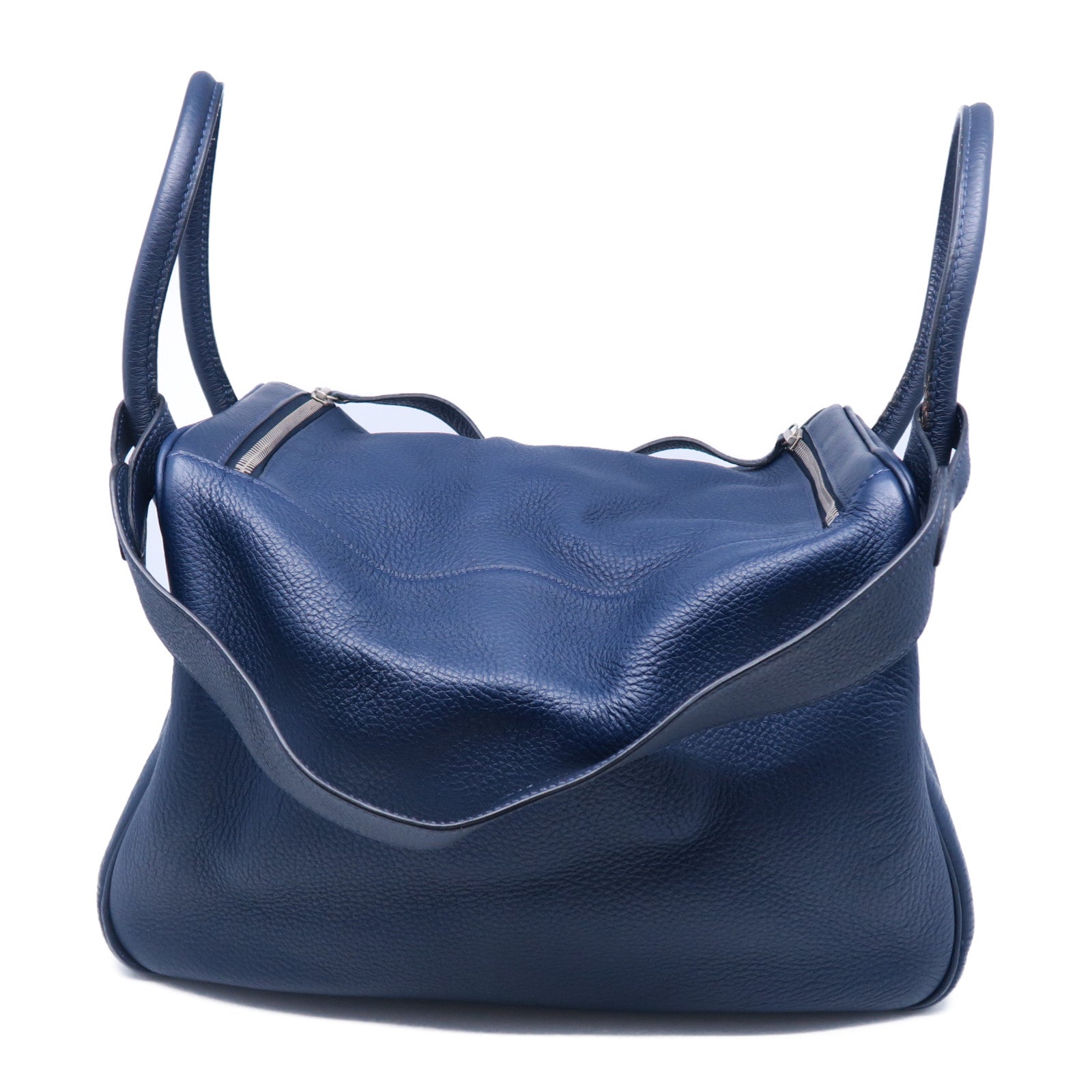 HERMES Taurillon Clemence皮革Lindy 34銀扣手挽肩背兩用袋藍色