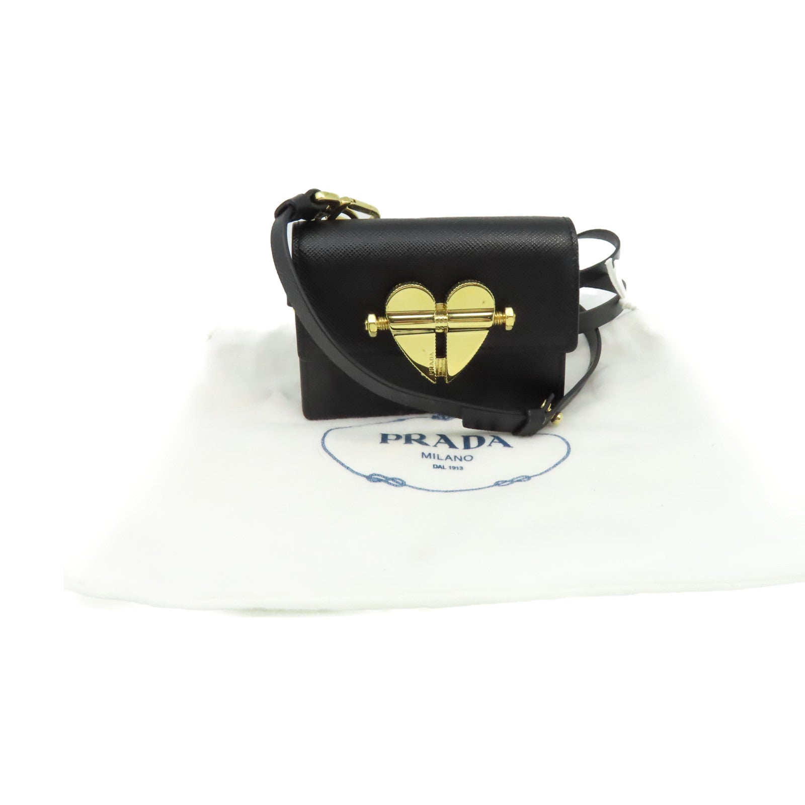 PRADA Saffiano皮革Shoulder Bag金扣肩背袋黑色