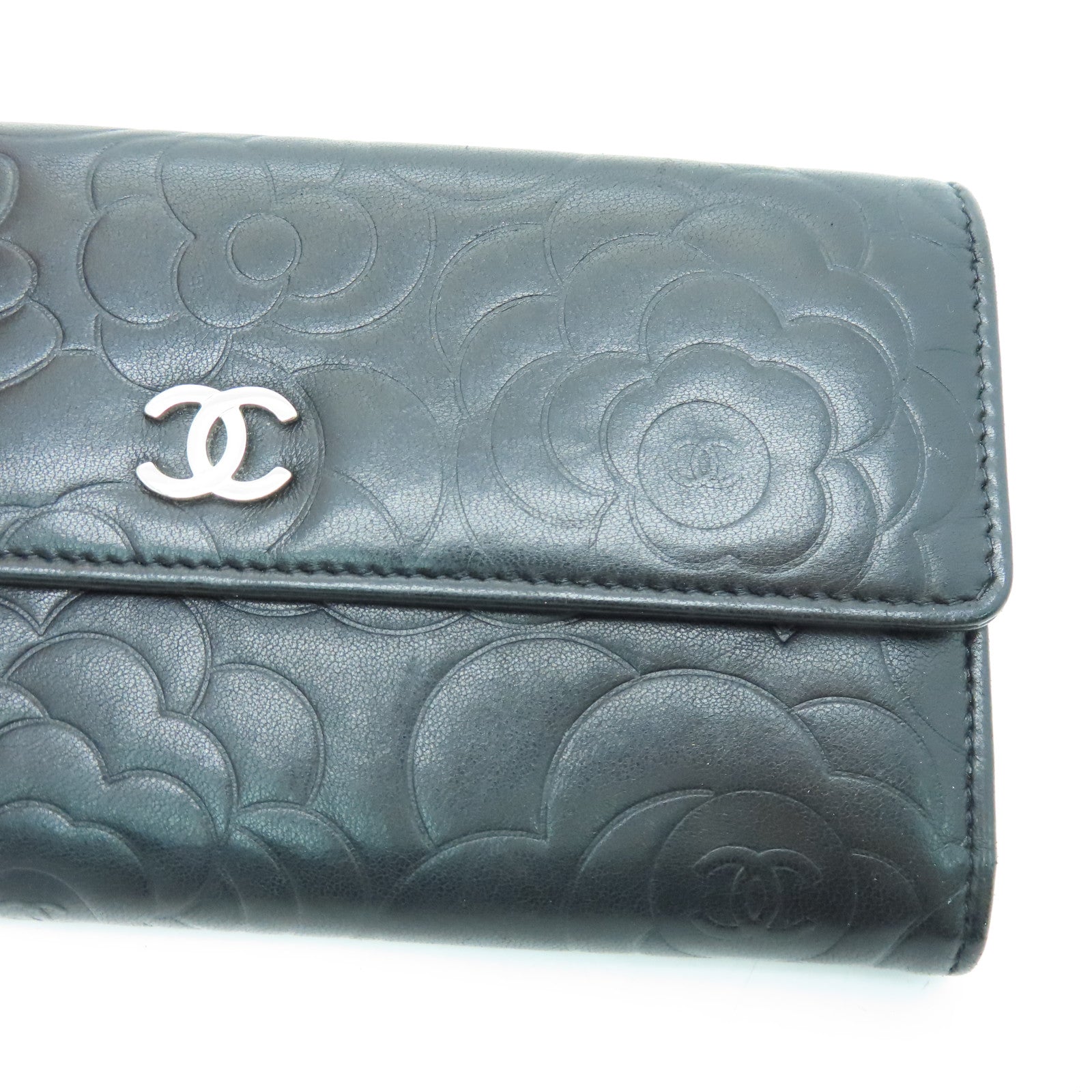 CHANEL 羊皮皮革Long Wallet银扣长钱包黑色