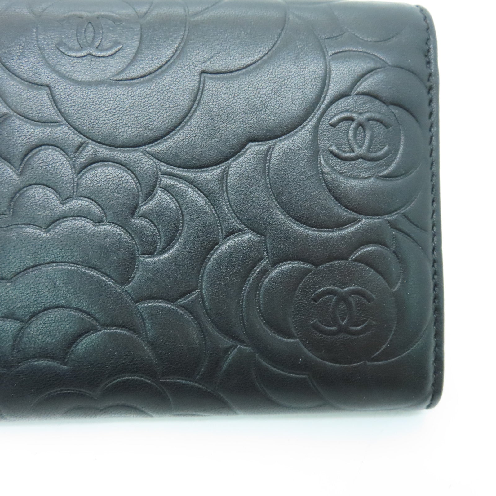 CHANEL 羊皮皮革Long Wallet银扣长钱包黑色