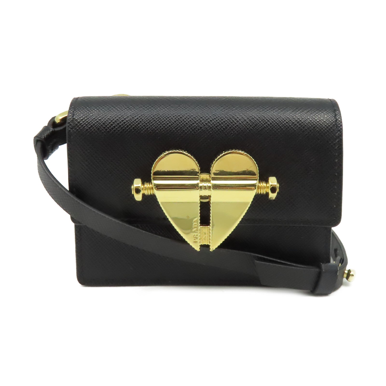 PRADA Saffiano皮革Shoulder Bag金扣肩背袋黑色