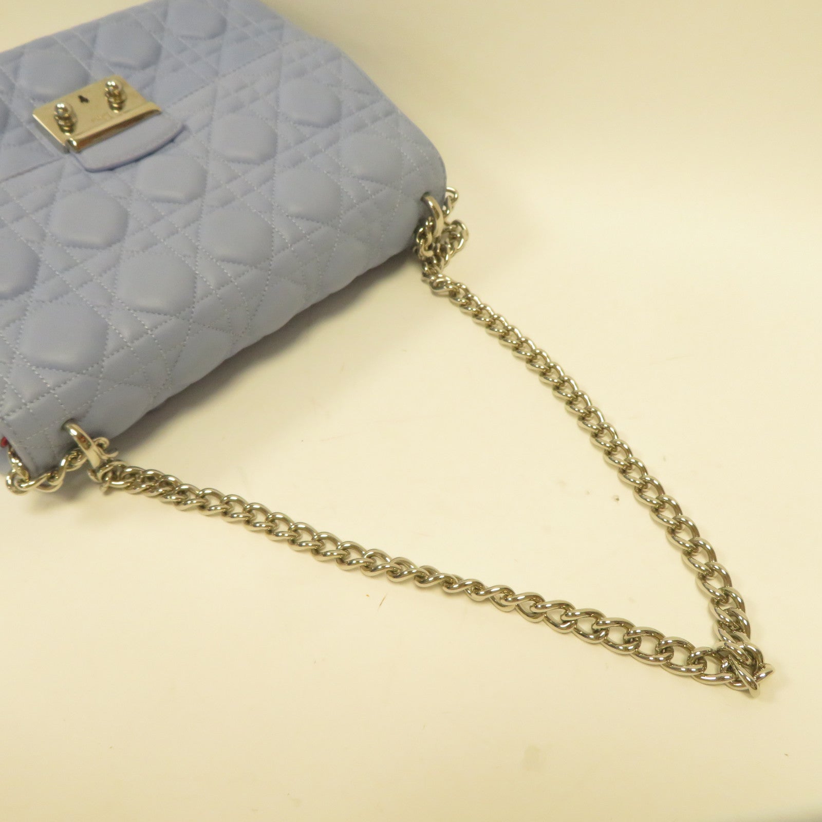 Dior 羊皮皮革Chain Shoulder銀扣鏈帶肩背袋淺藍色
