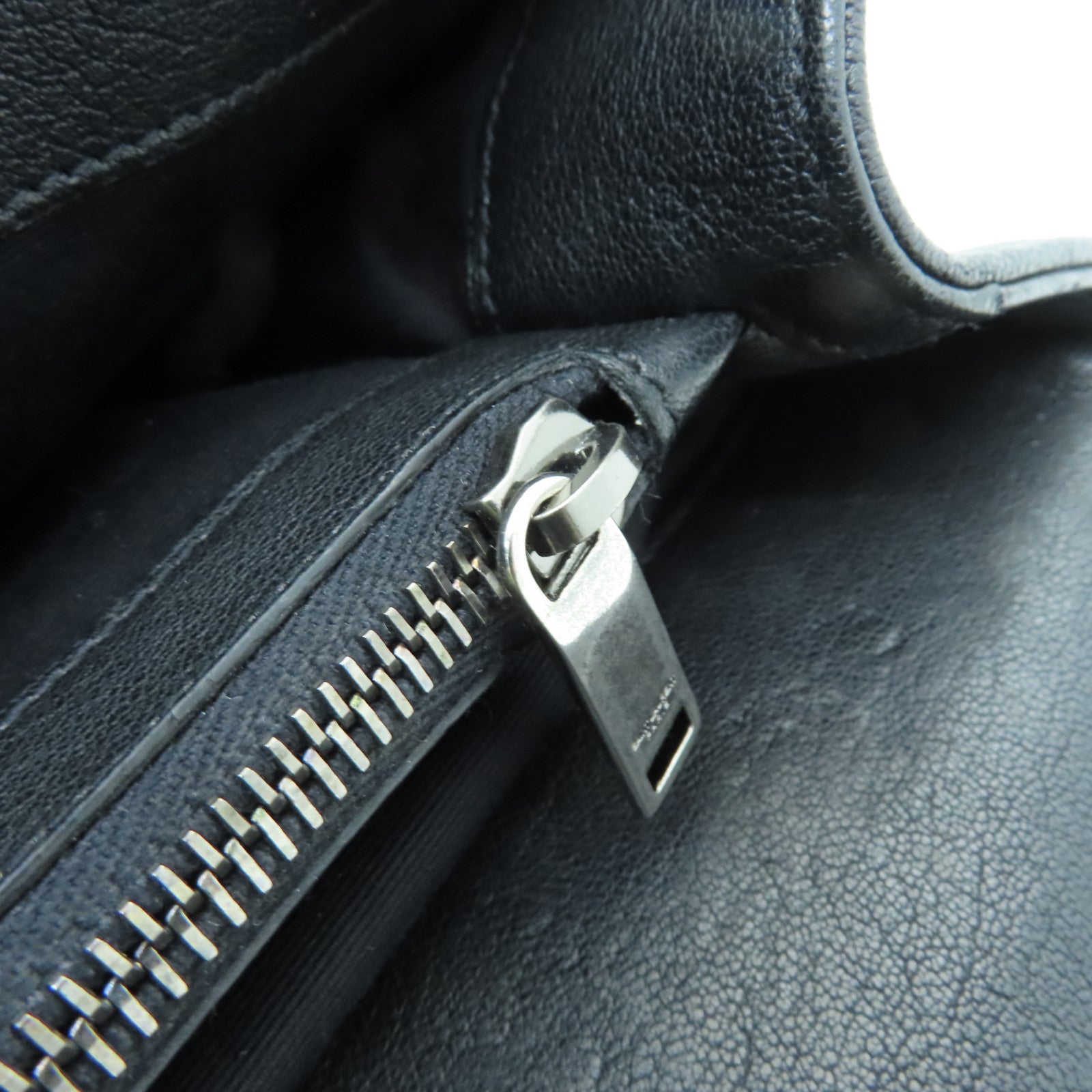 SAINT LAURENT Cowhide Leather 2way Shoulder Bag Silver Buckle Handle Shoulder Bag Black