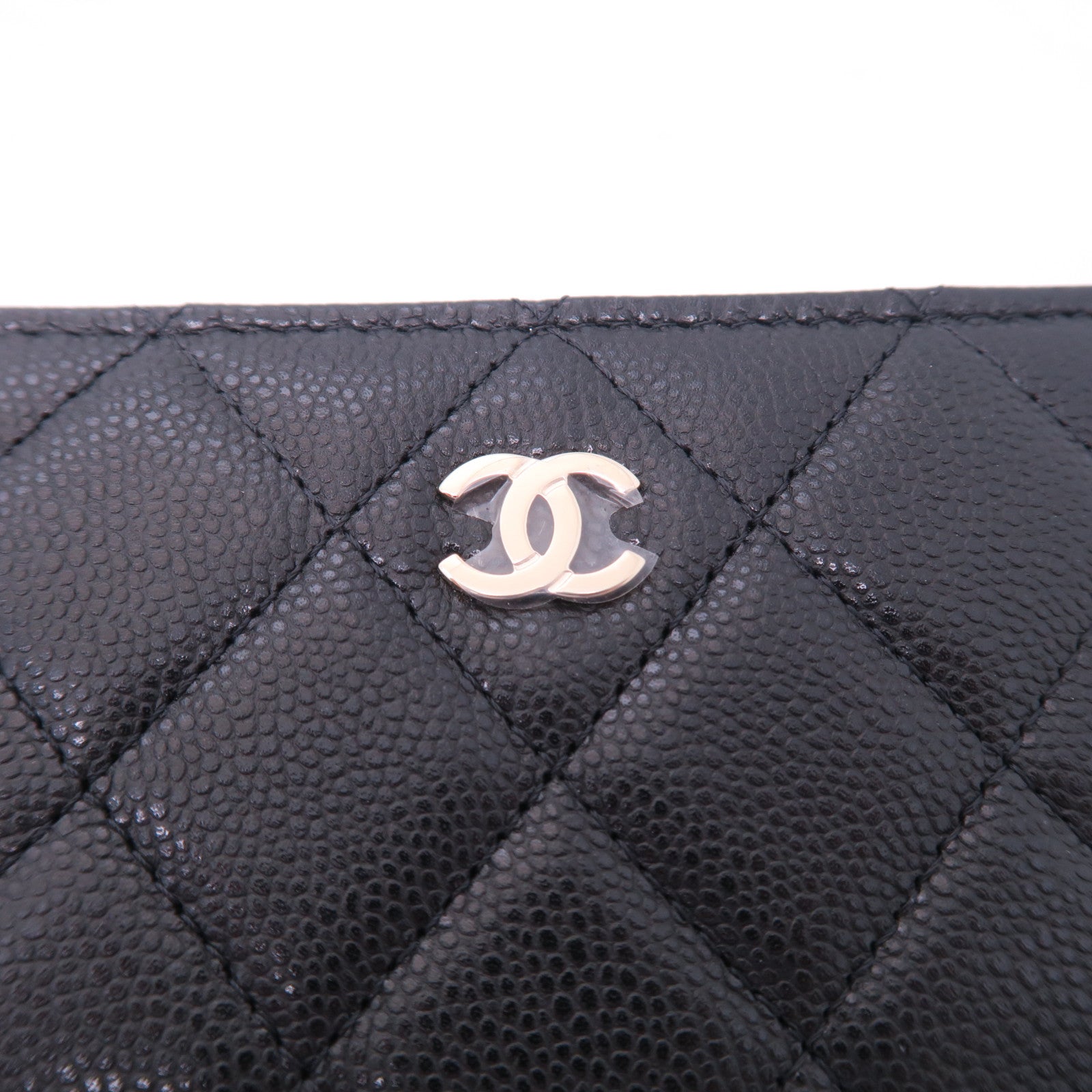 CHANEL 菱格Caviar皮革Wallet銀扣錢包黑色