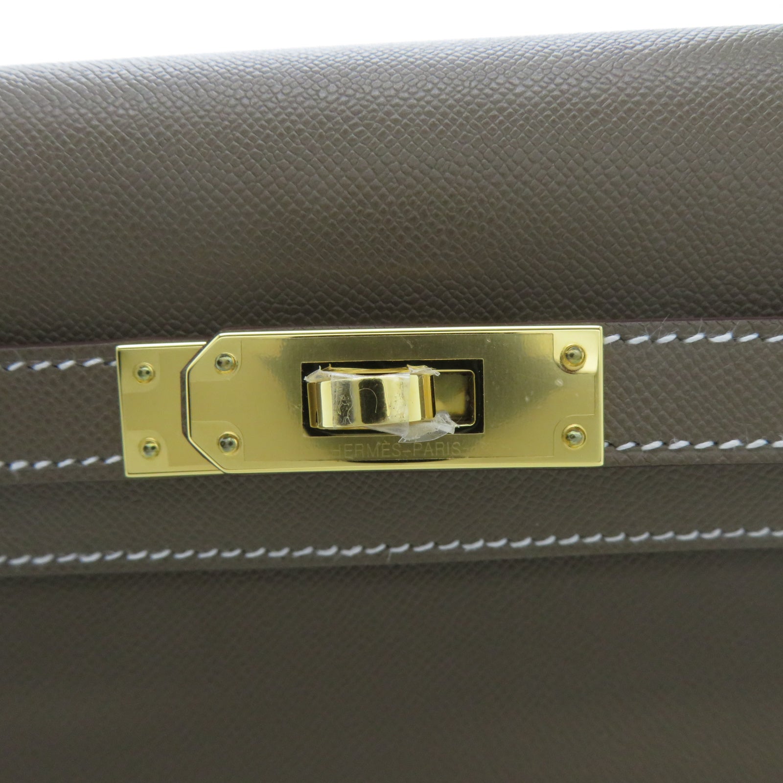 HERMES Madame皮革 Kelly Elan金扣肩背袋Etoupe大象灰色