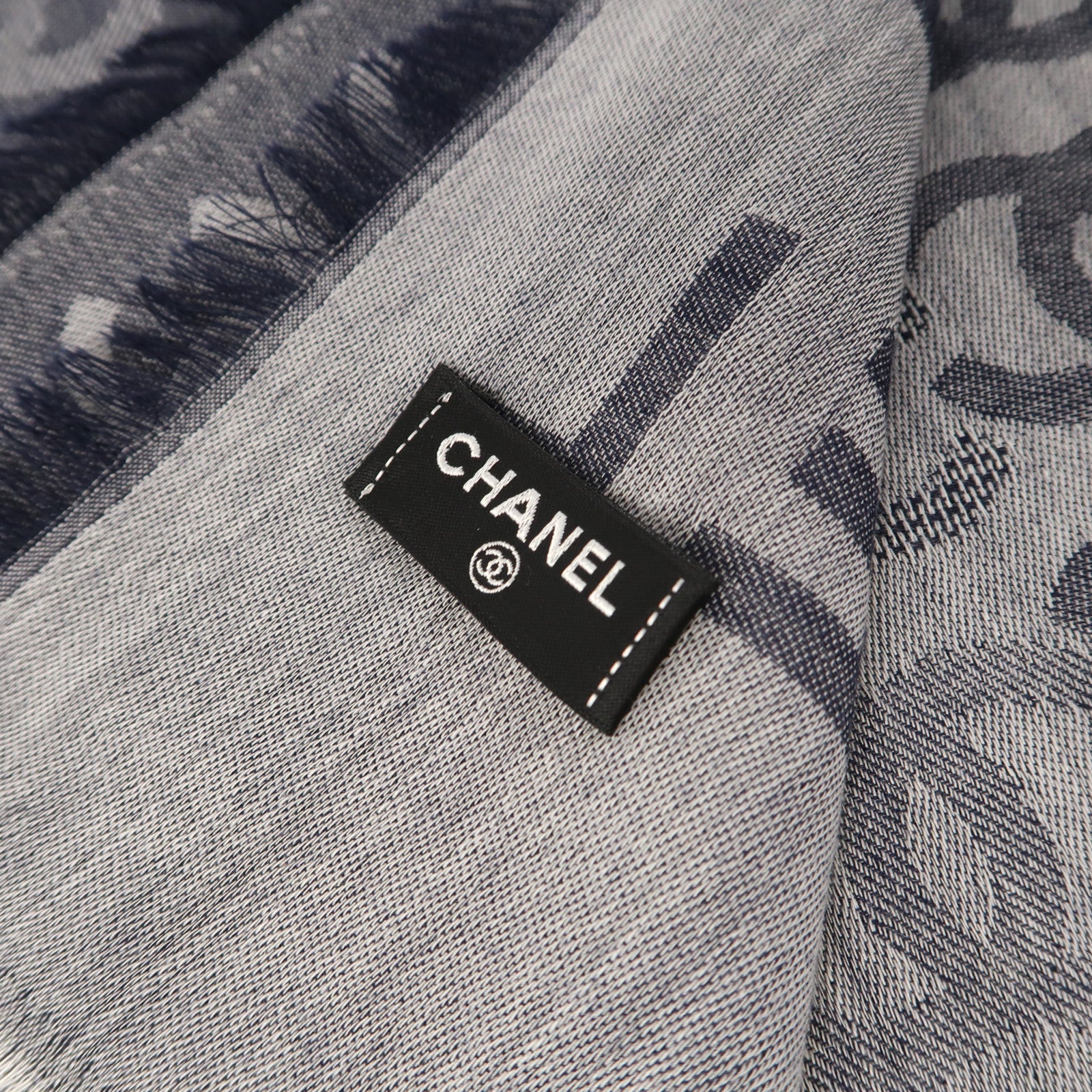 CHANEL 羊絨Scarf 90x90cm圍巾藍色/灰色