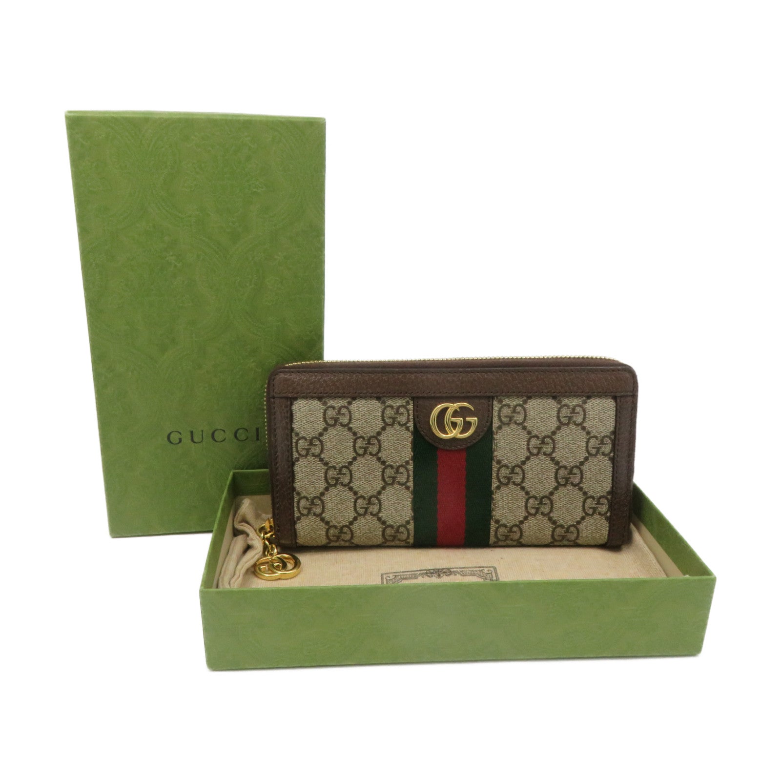 GUCCI Coated Canvas Zipper Long Wallet Zipper Long Wallet Brown