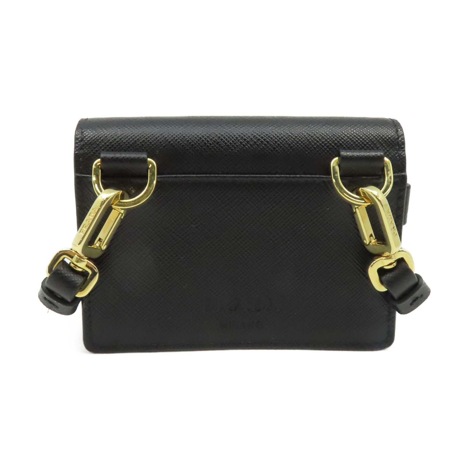 PRADA Saffiano皮革Shoulder Bag金扣肩背袋黑色