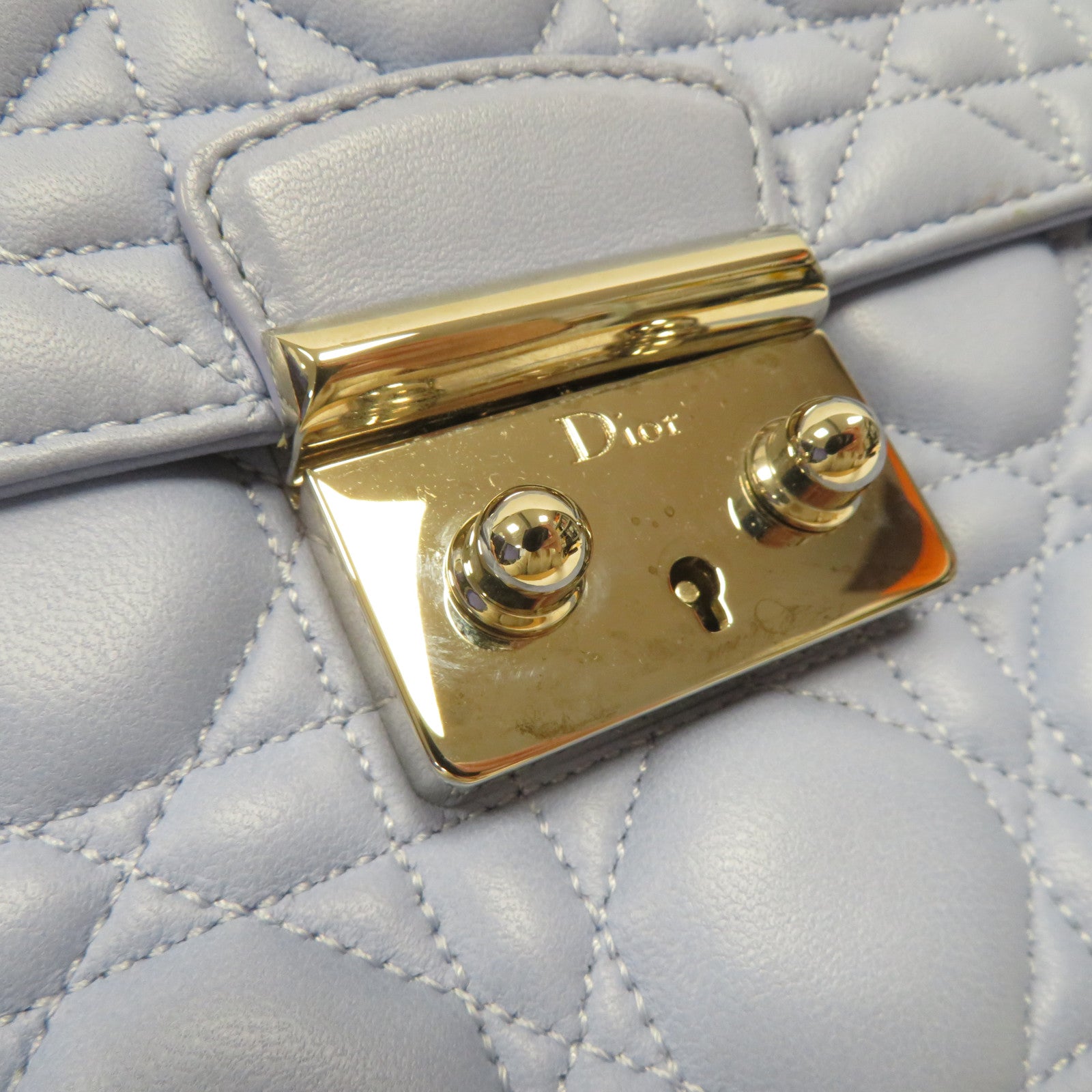 Dior 羊皮皮革Chain Shoulder銀扣鏈帶肩背袋淺藍色