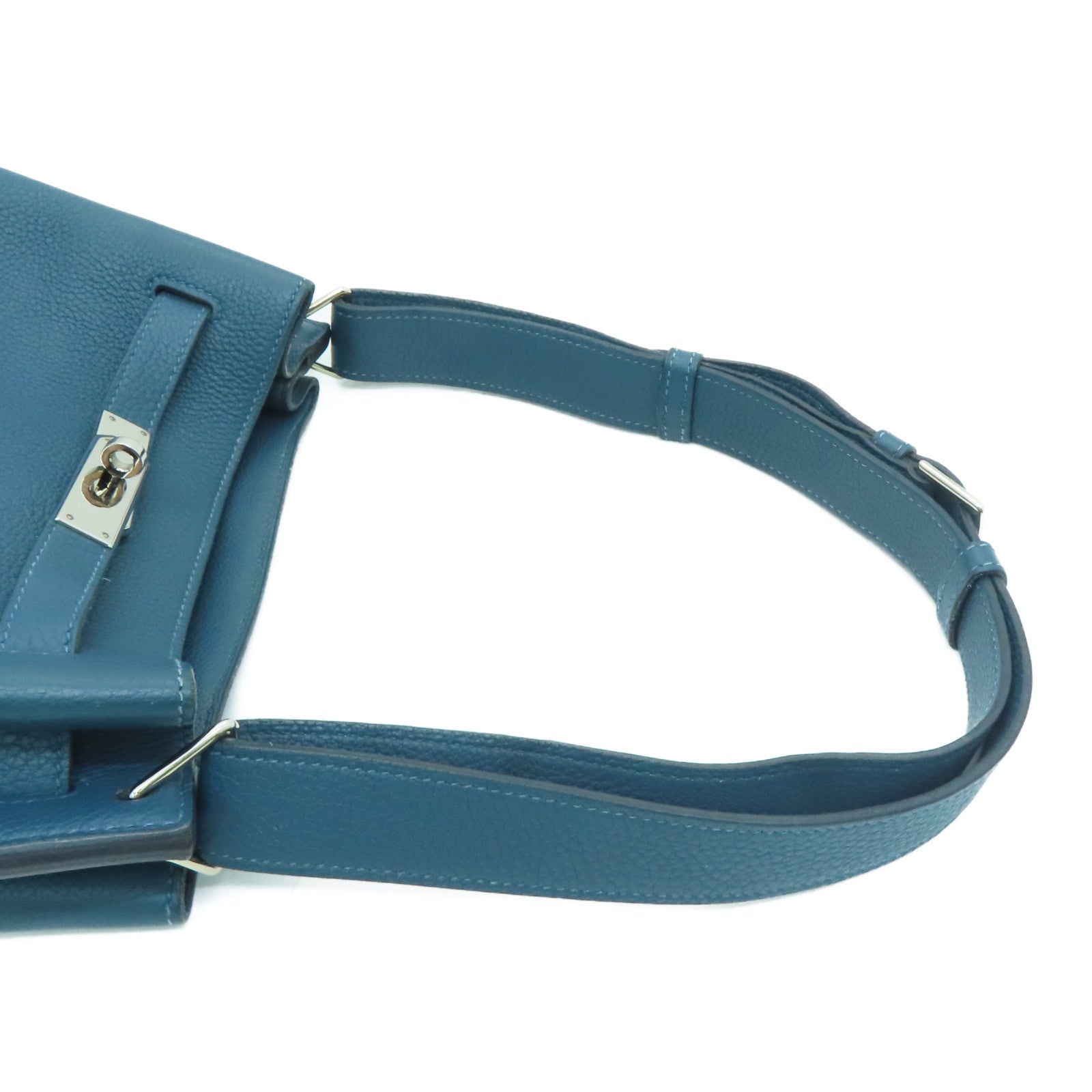 HERMES Togo Leather So Kelly 22 Silver Buckle Shoulder Bag Colvert Blue Blue