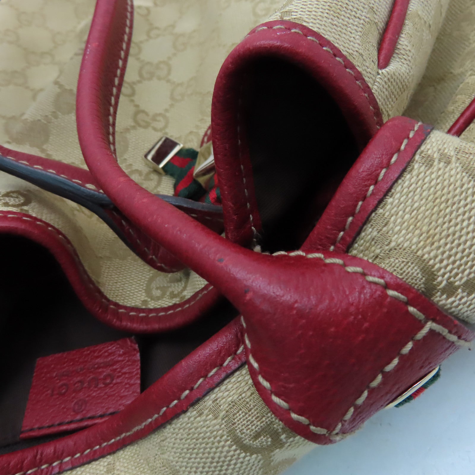 GUCCI 帆布Tote Bag金扣手挽袋紅色/啡色