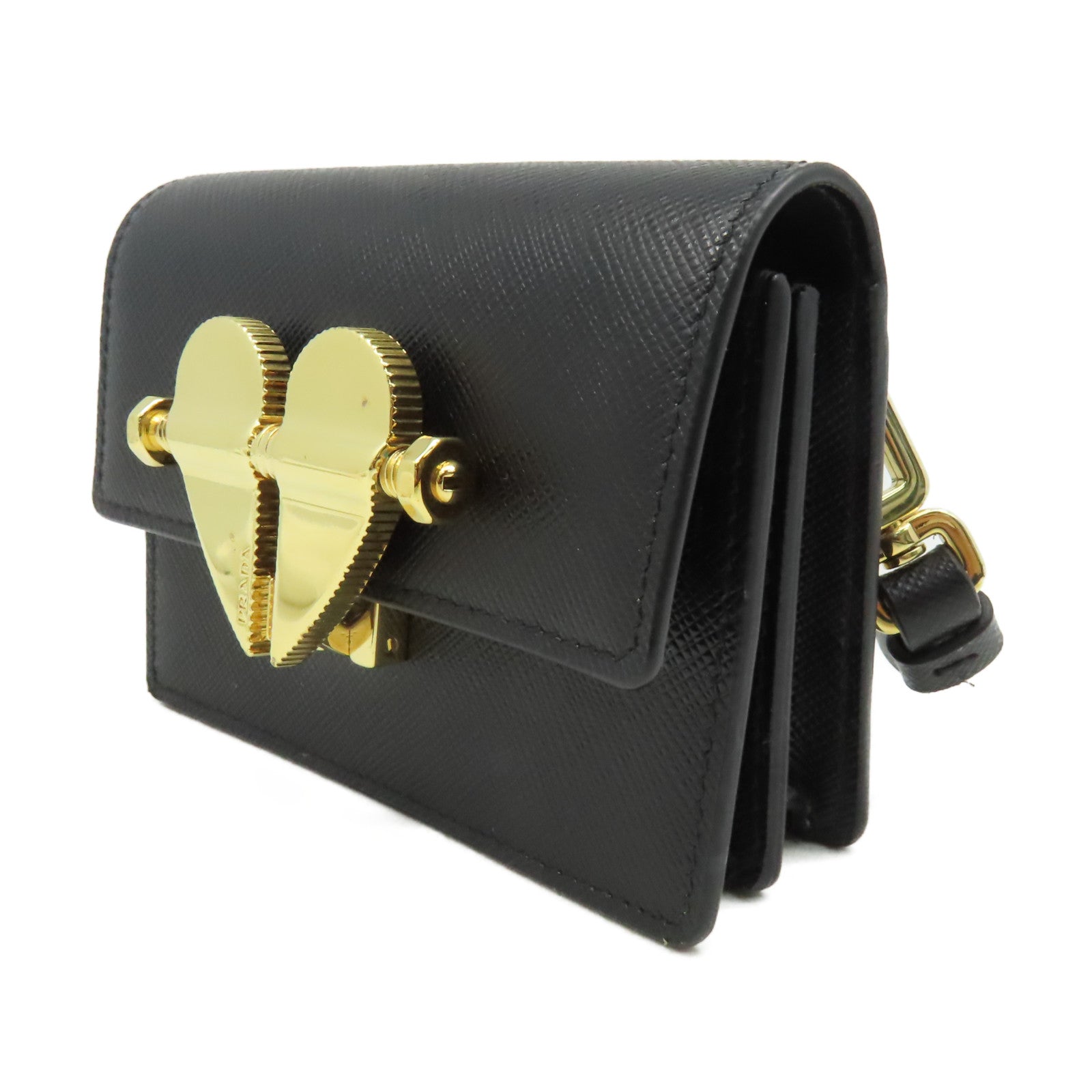 PRADA Saffiano皮革Shoulder Bag金扣肩背袋黑色