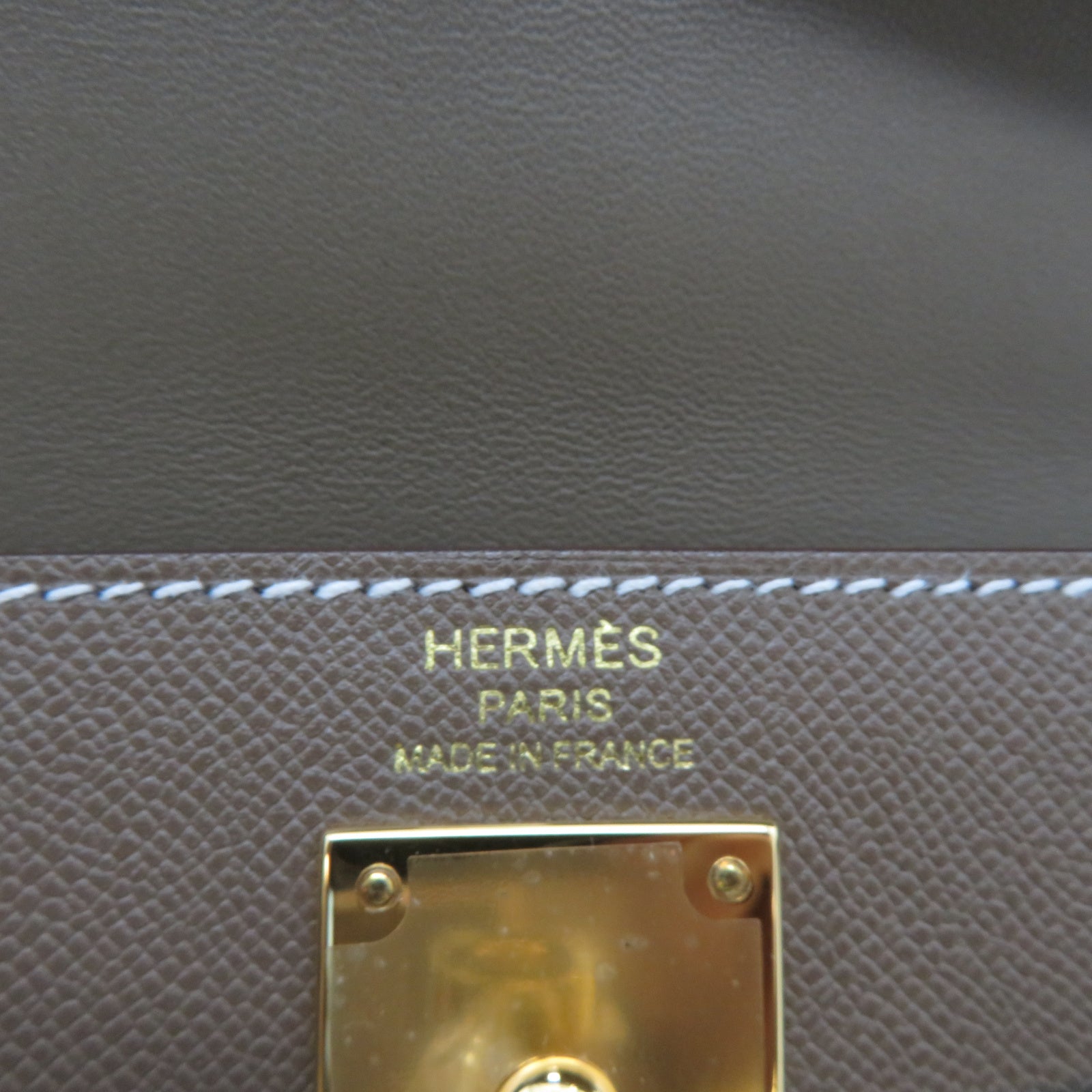 HERMES Madame皮革 Kelly Elan金扣肩背袋Etoupe大象灰色