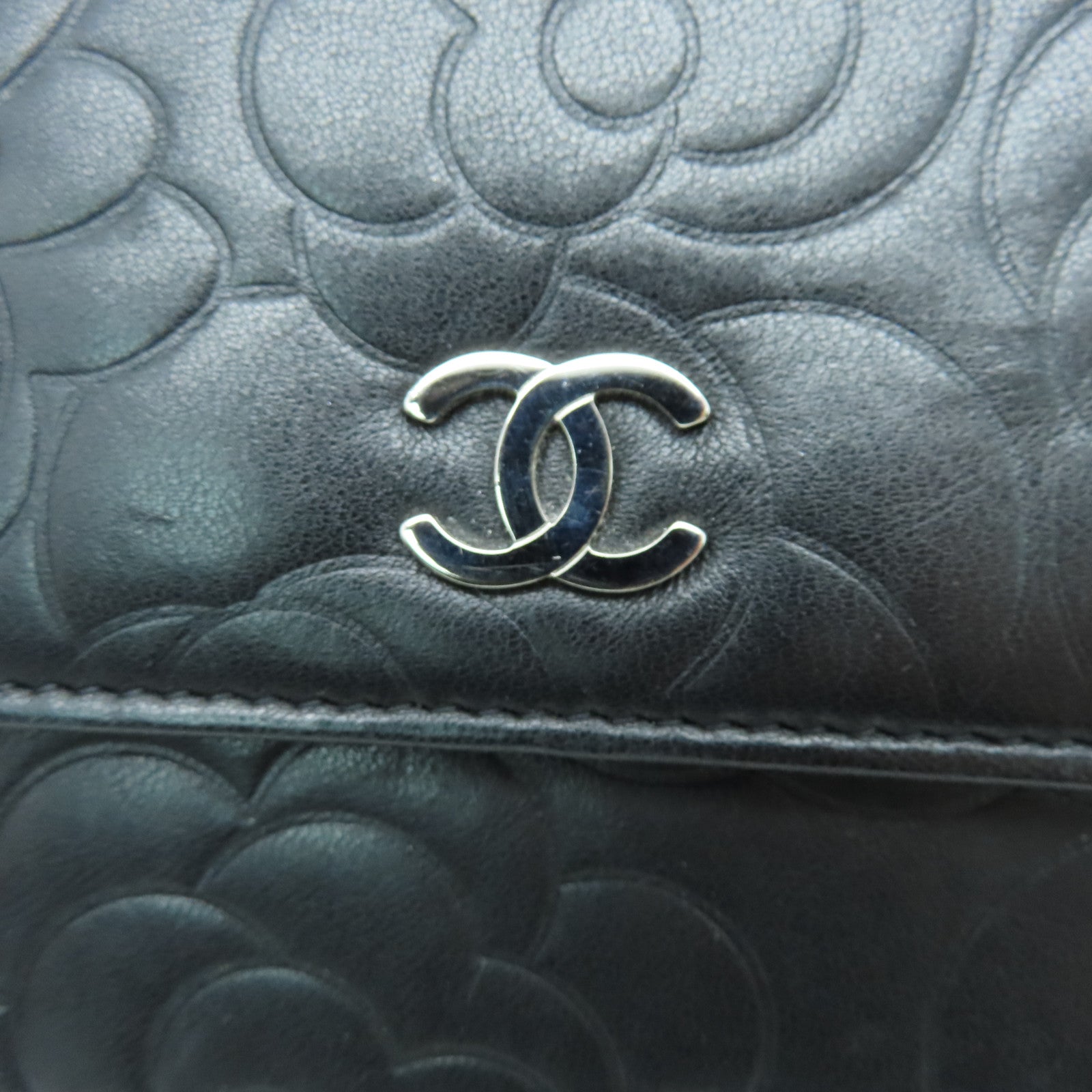 CHANEL 羊皮皮革Long Wallet银扣长钱包黑色