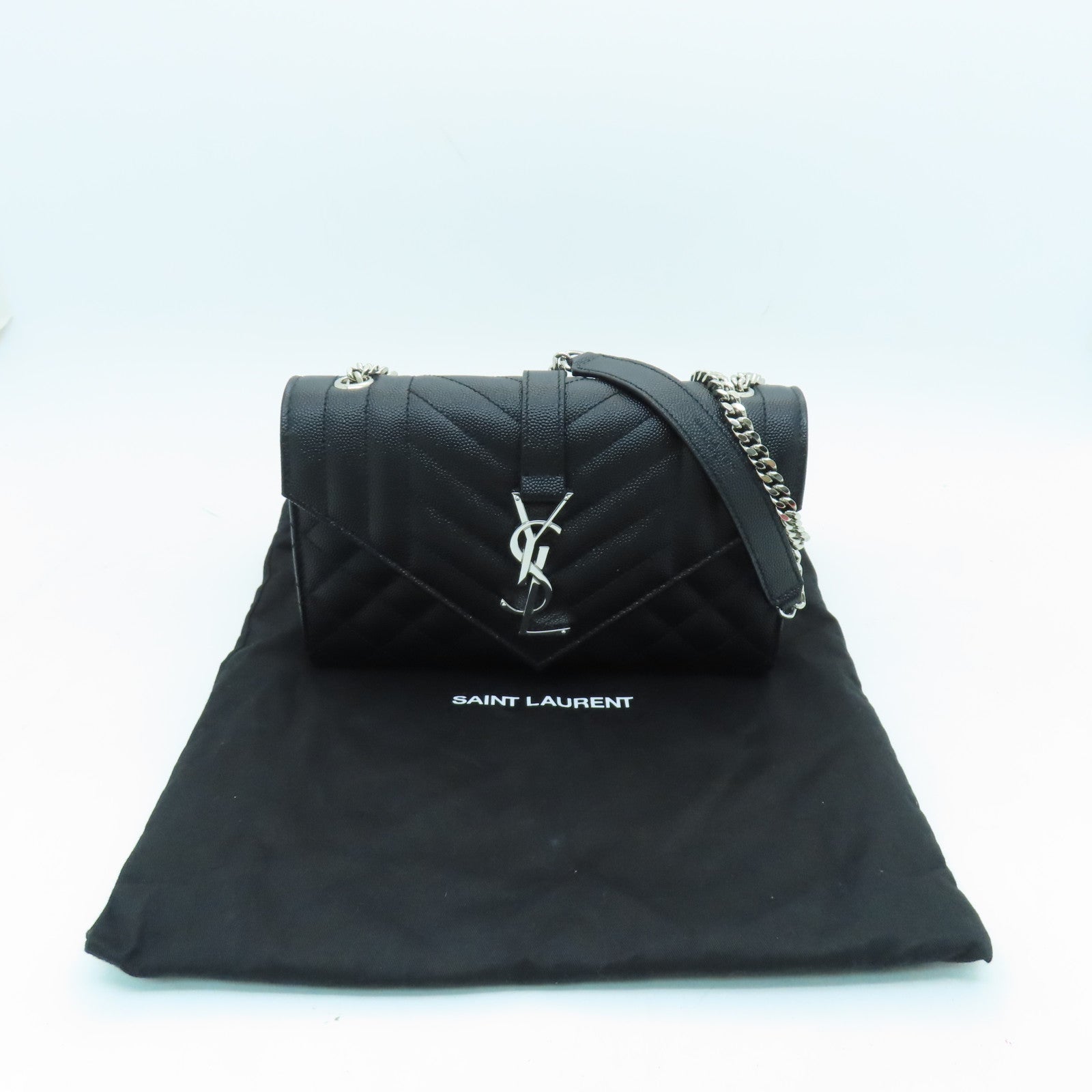SAINT LAURENT Leather Chain Shoulder Bag Silver Buckle Chain Shoulder Bag Black