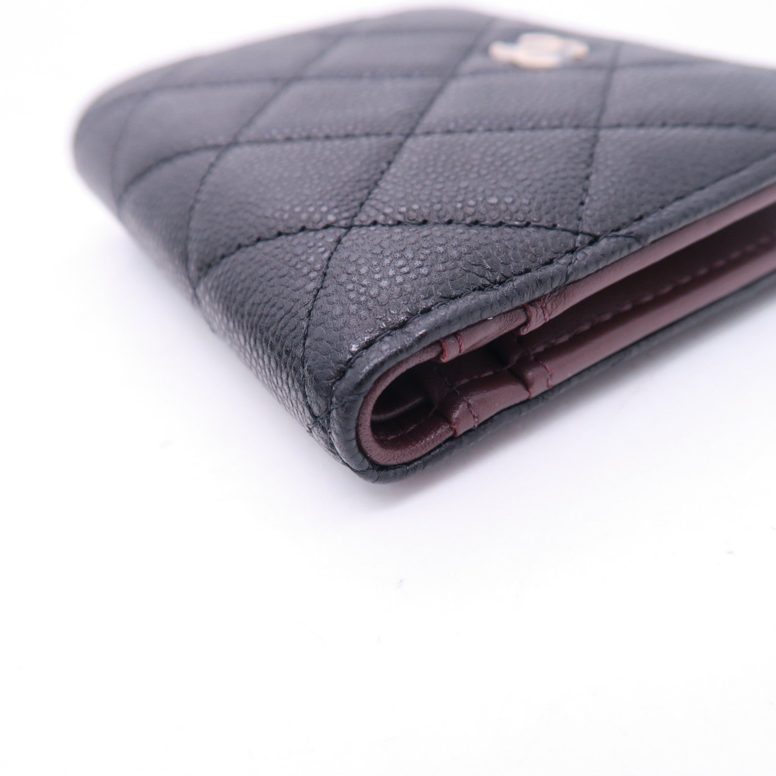 CHANEL 菱格Caviar皮革Wallet銀扣錢包黑色