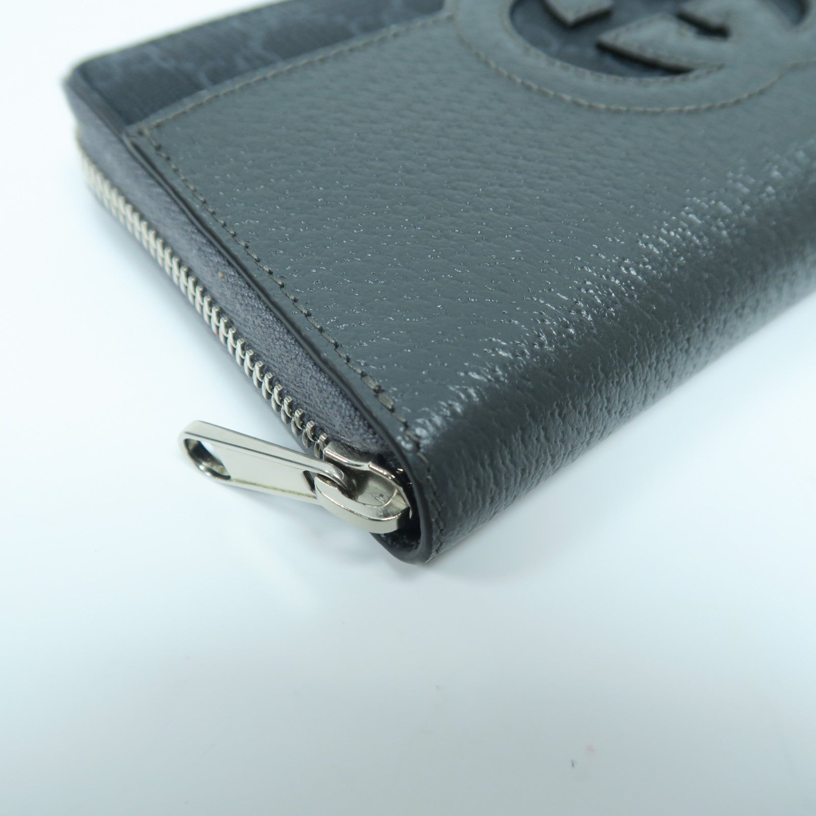 GUCCI 塗層帆布/皮革Long Wallet銀扣長錢包灰色