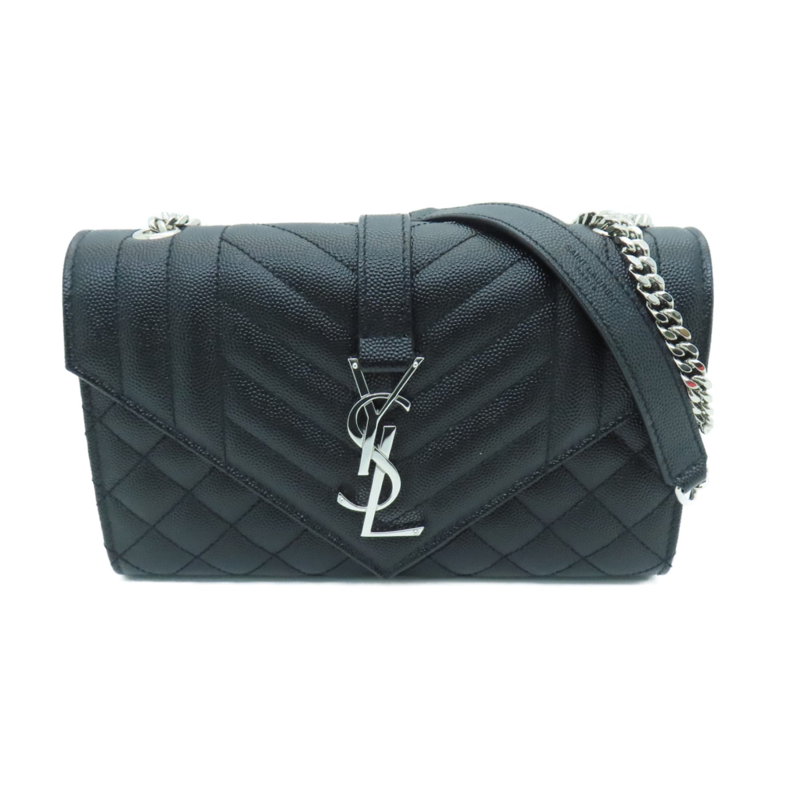 SAINT LAURENT Leather Chain Shoulder Bag Silver Buckle Chain Shoulder Bag Black