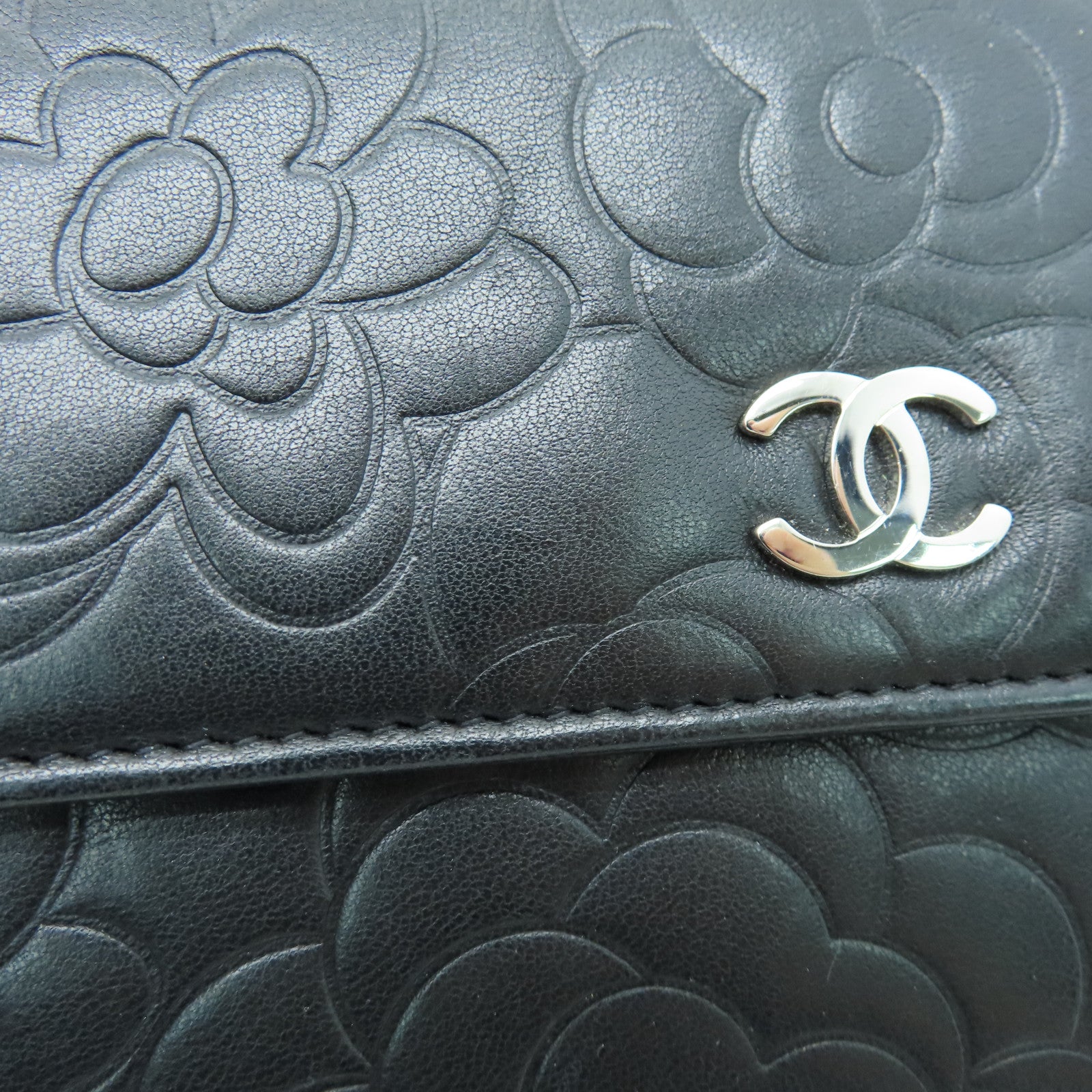 CHANEL 羊皮皮革Long Wallet银扣长钱包黑色