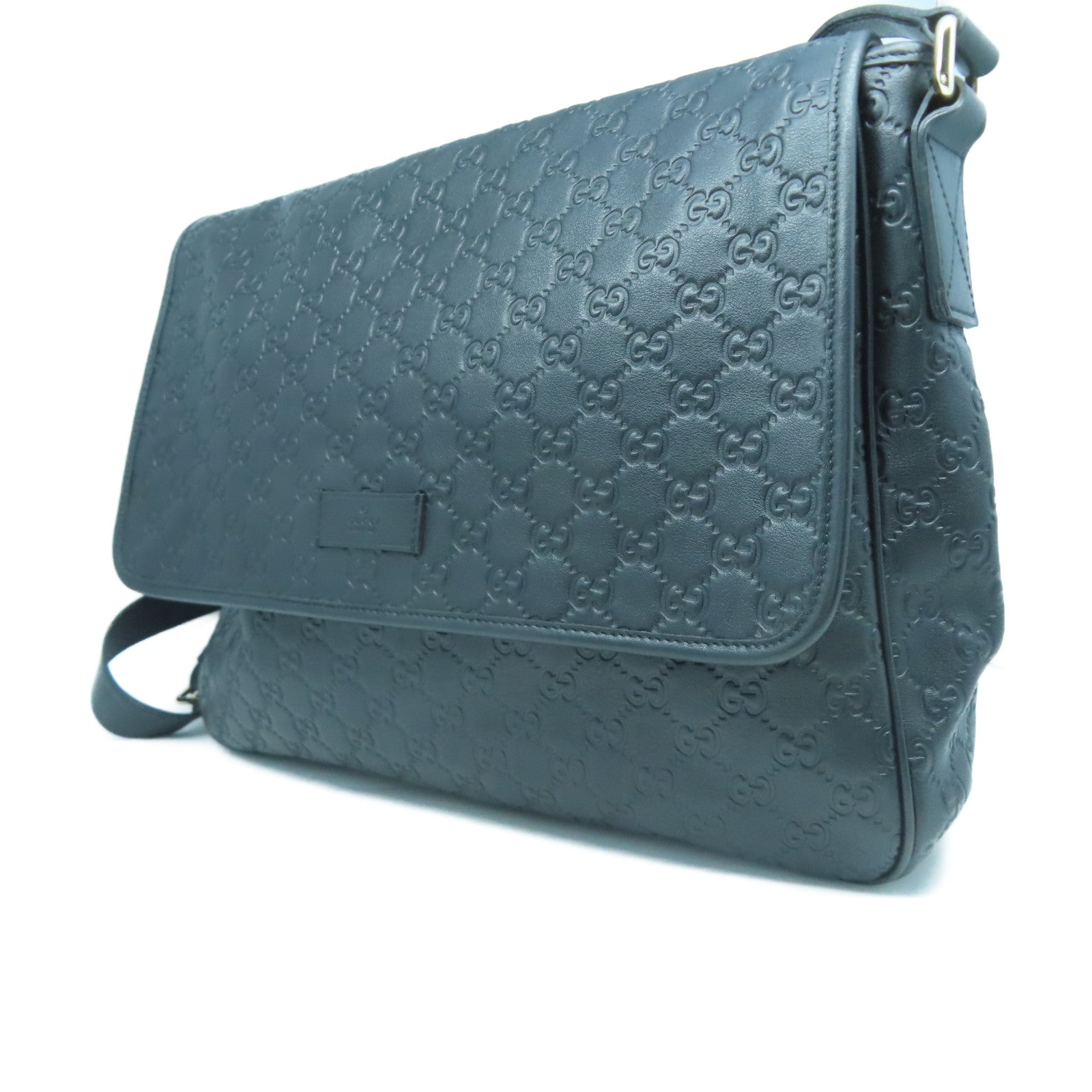 GUCCI 牛皮皮革Shoulder Bag銀扣肩背袋黑色