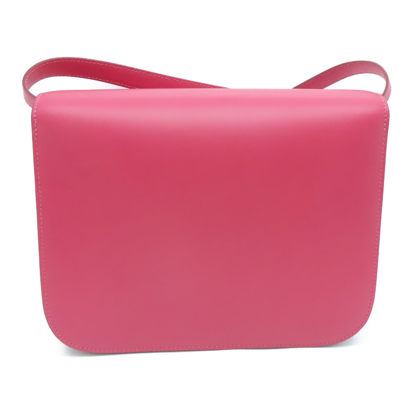 CELINE Cowhide Leather Box Silver Buckle Shoulder Bag Pink